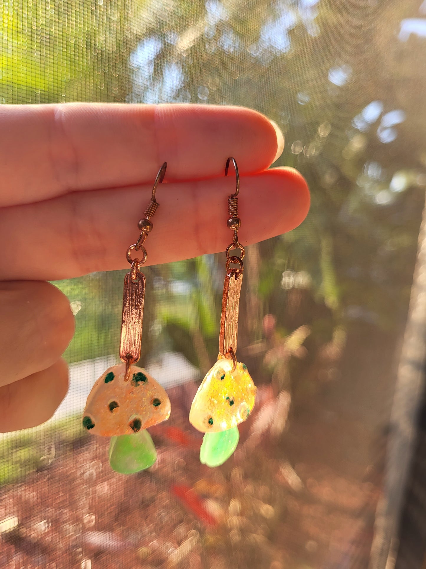 Orange and Green Mushroom Earrings