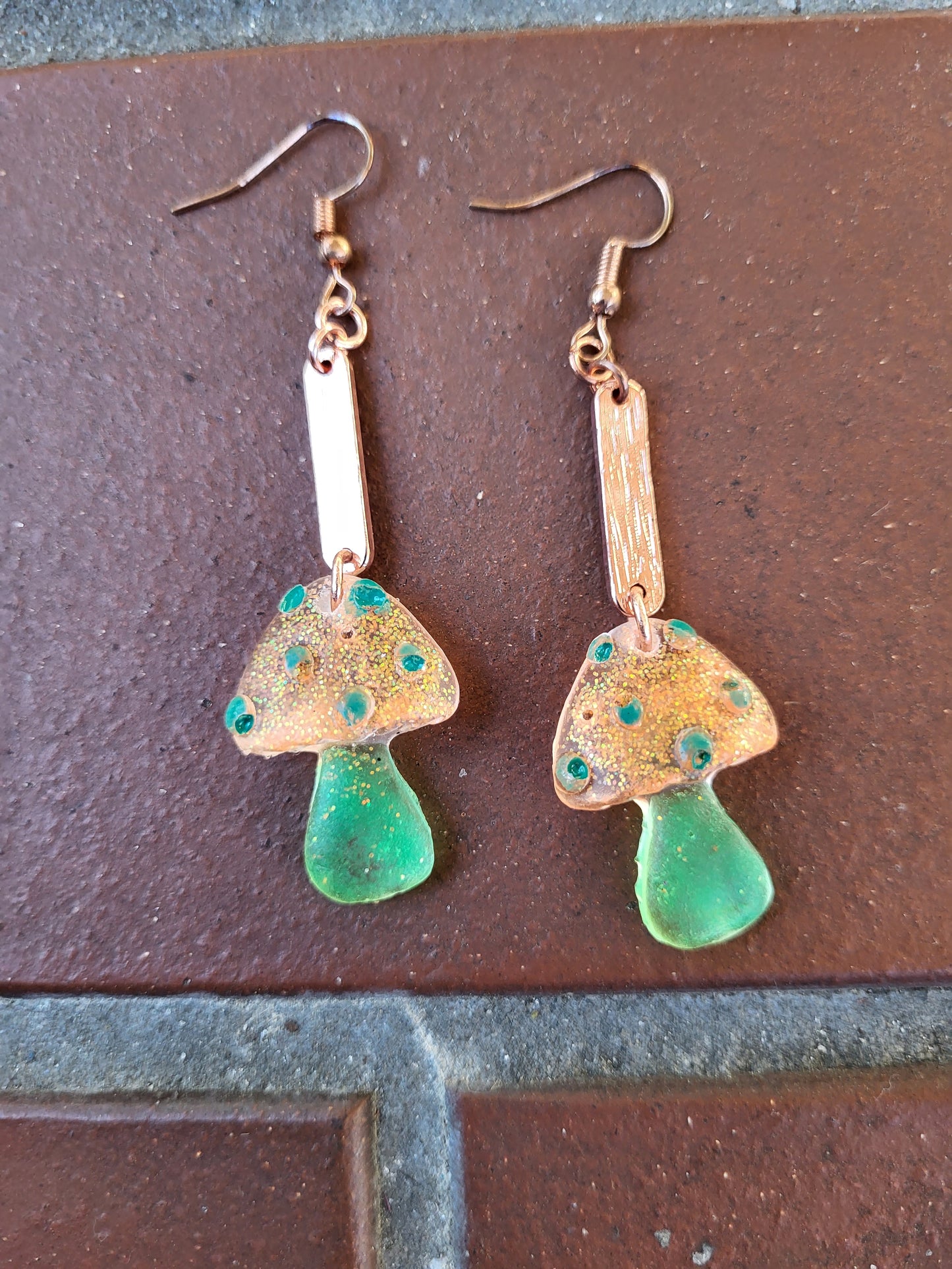 Orange and Green Mushroom Earrings