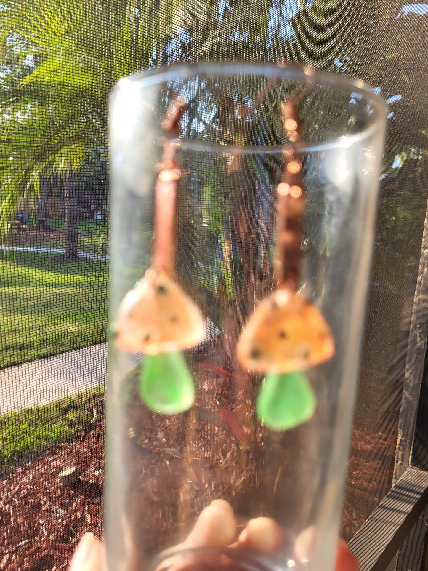 Orange and Green Mushroom Earrings