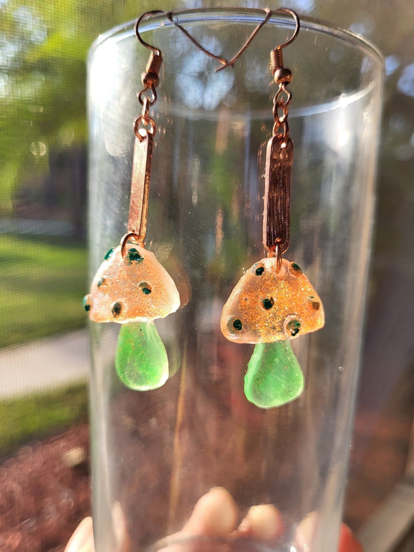 Orange and Green Mushroom Earrings