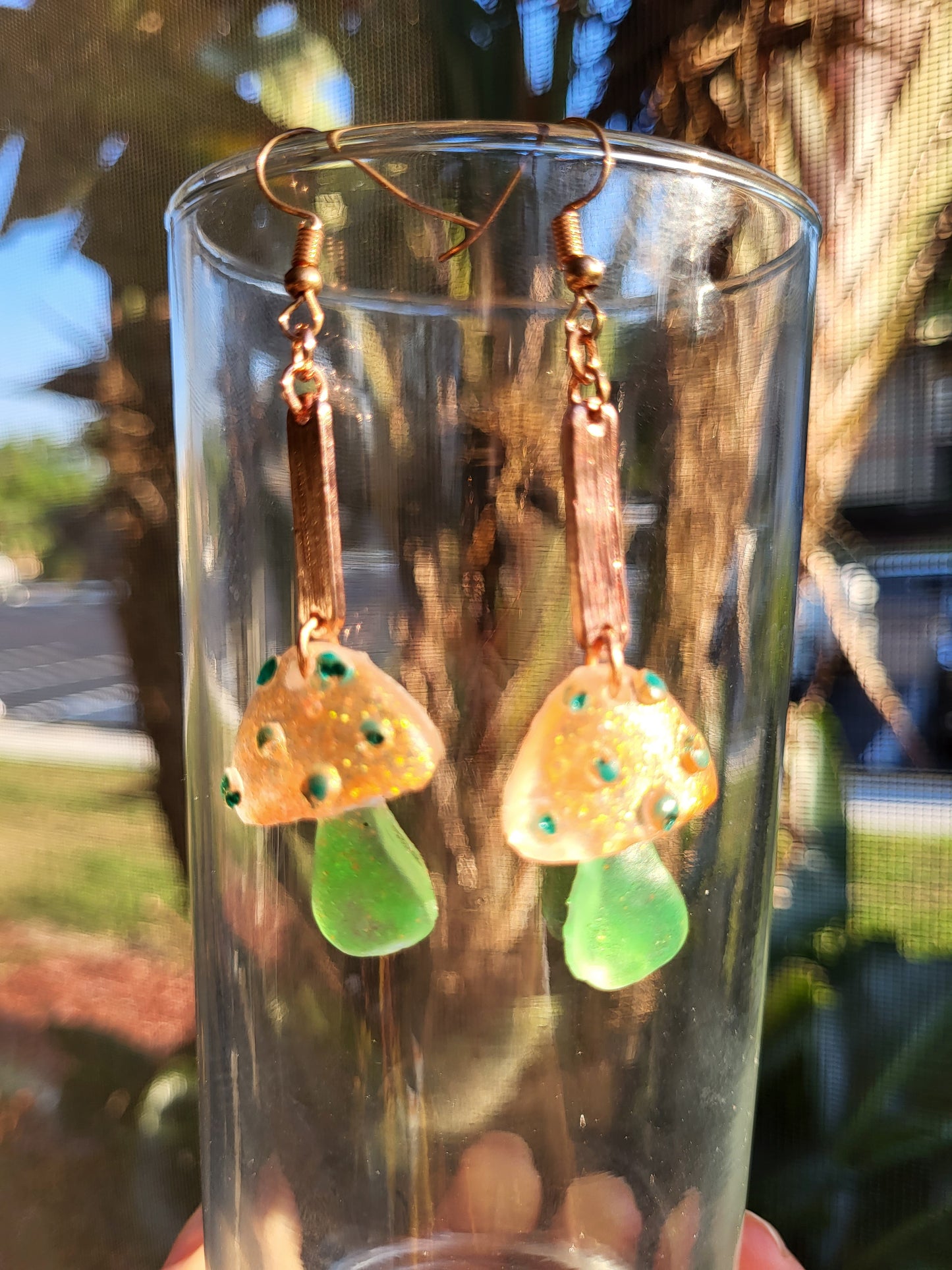 Orange and Green Mushroom Earrings