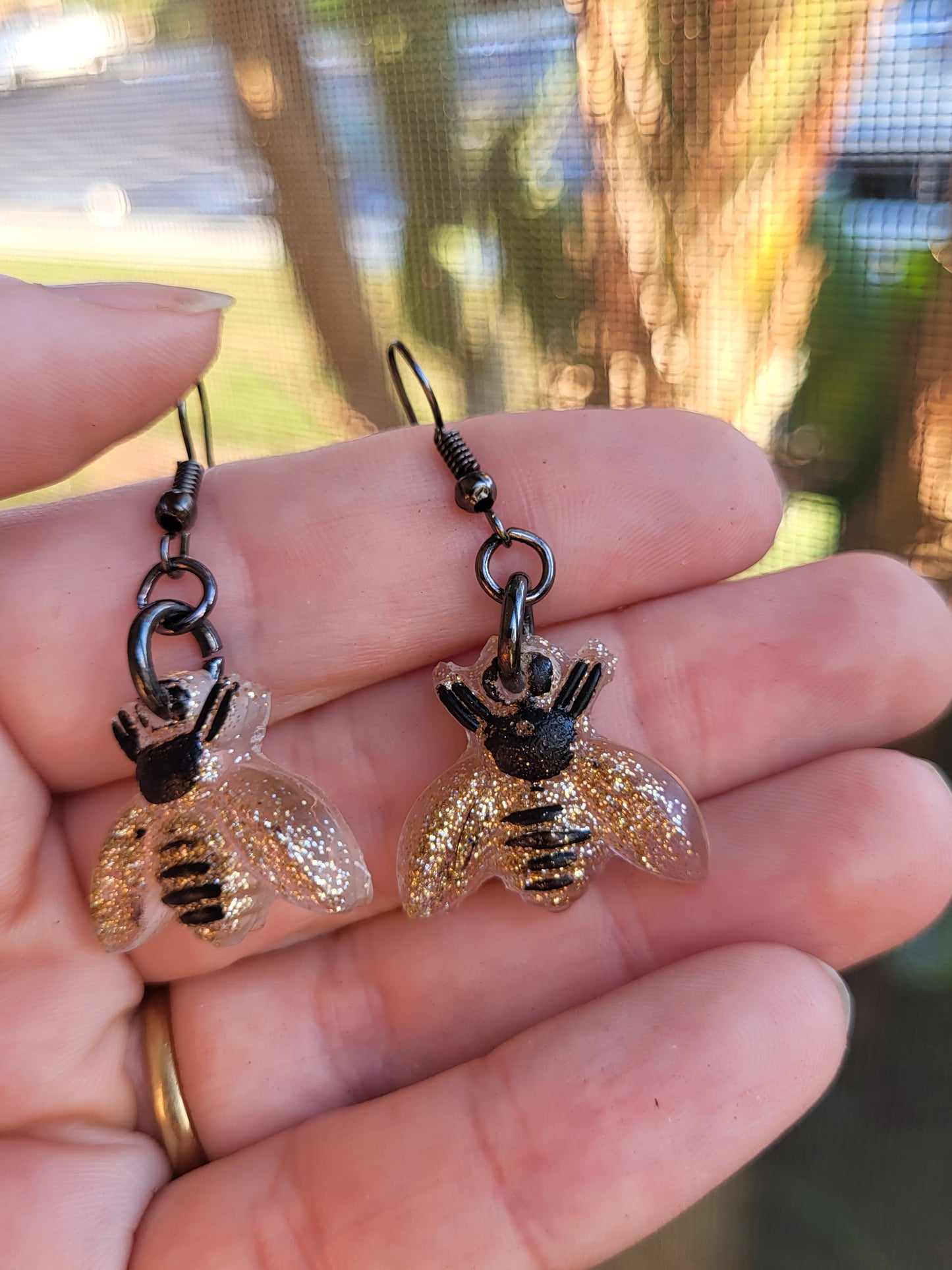 Black and Gold Bee Earrings