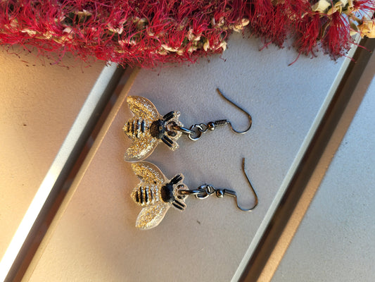 Black and Gold Bee Earrings