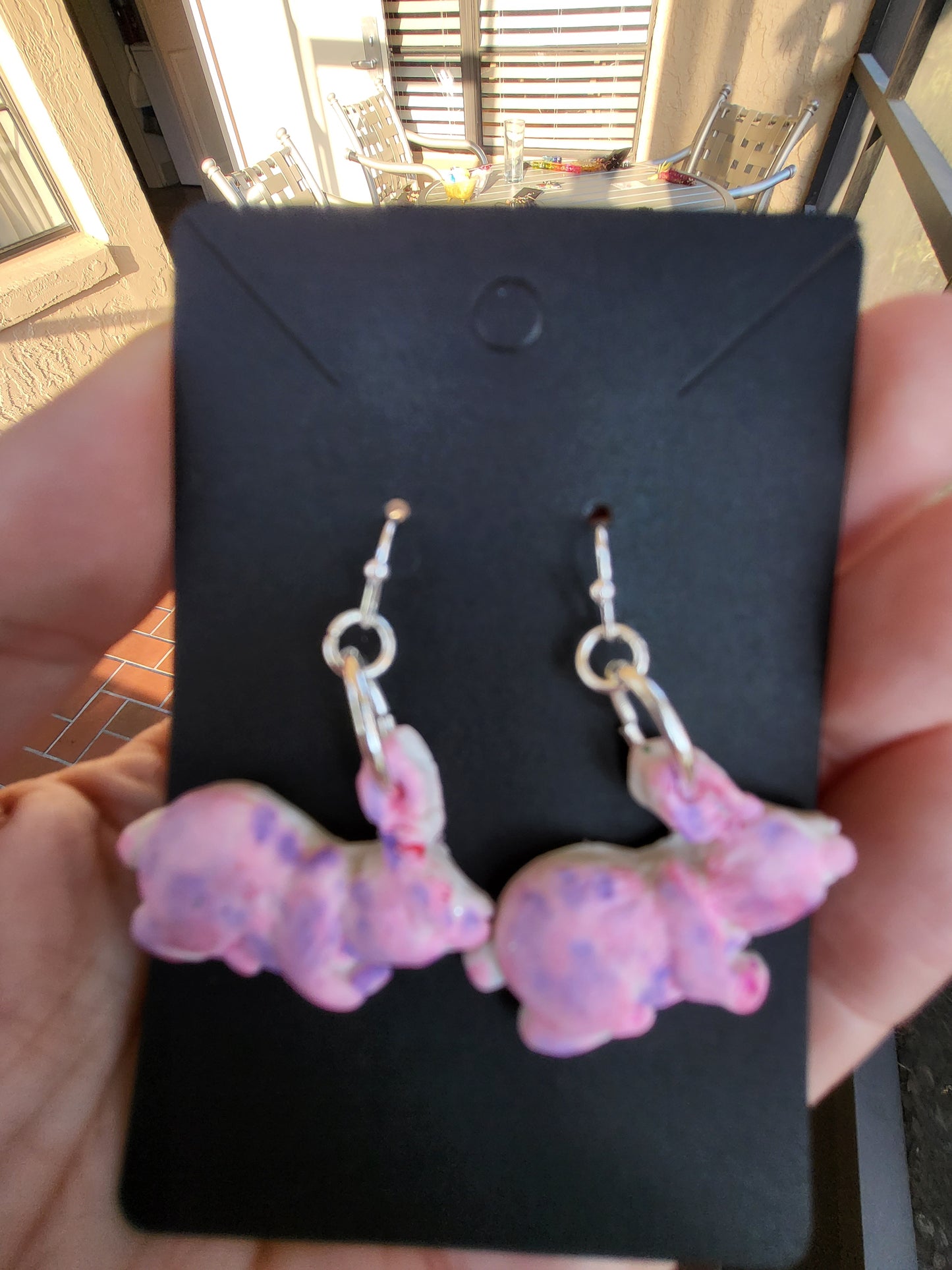 Pink and Purple Bunny Hook Earrings