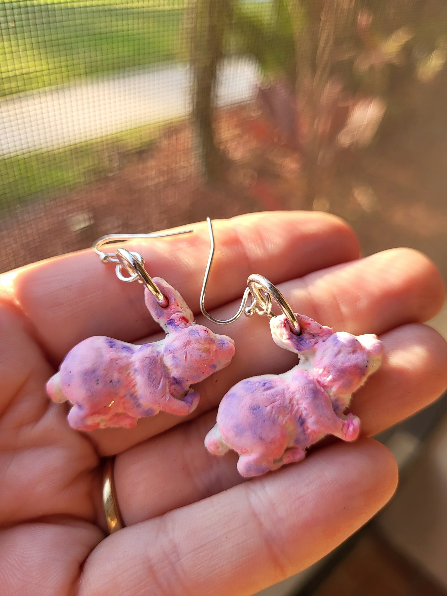 Pink and Purple Bunny Hook Earrings