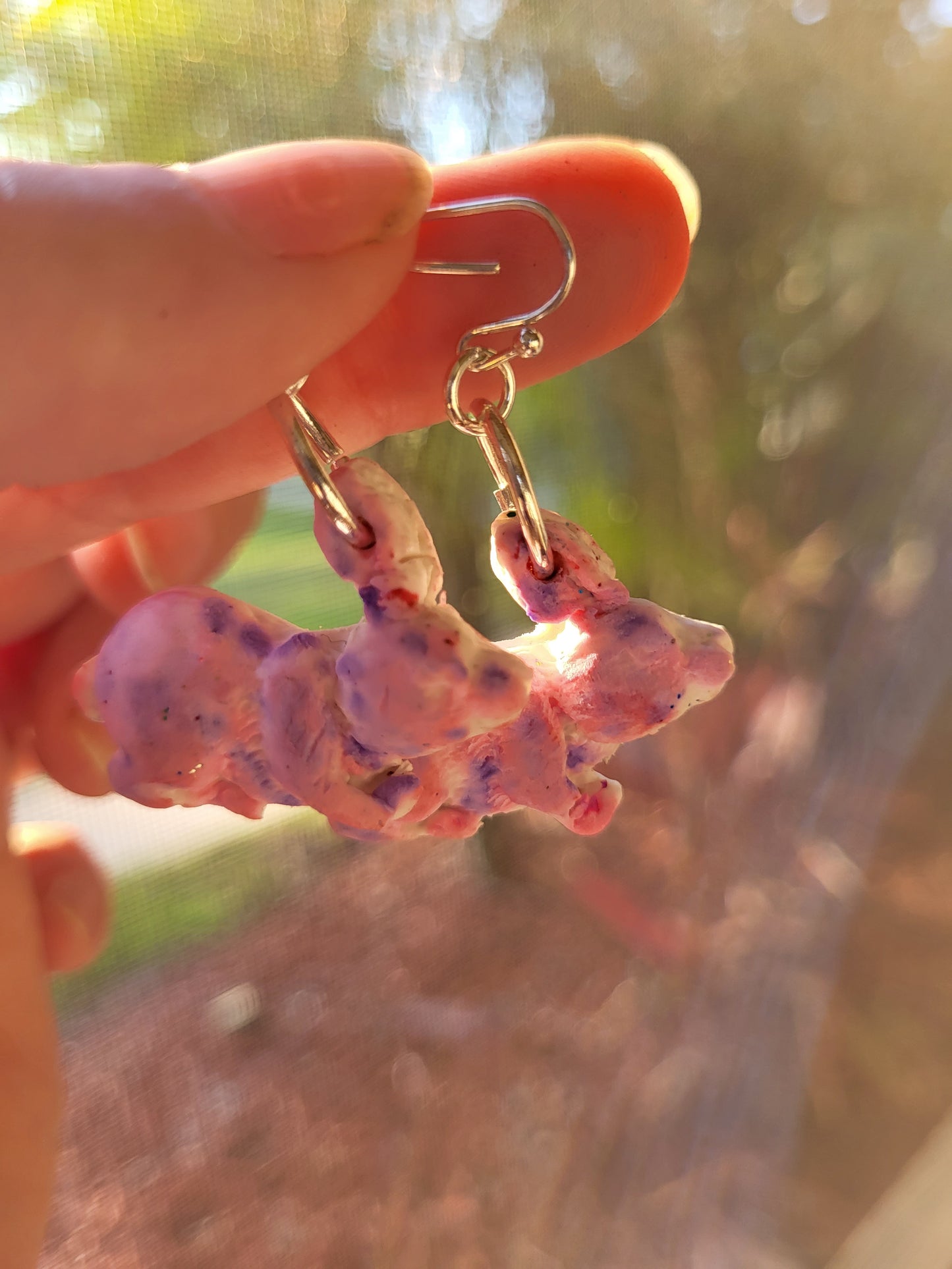 Pink and Purple Bunny Hook Earrings