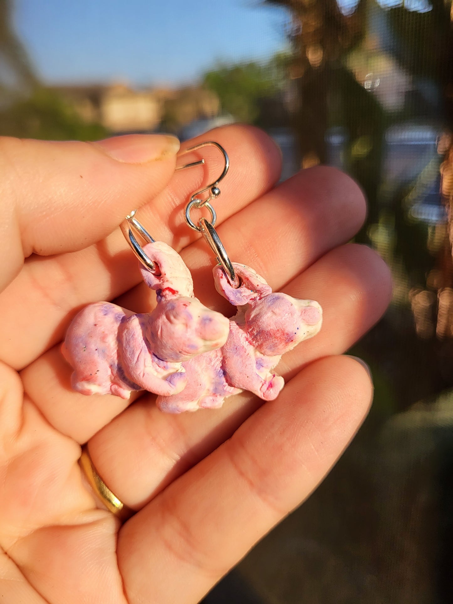 Pink and Purple Bunny Hook Earrings