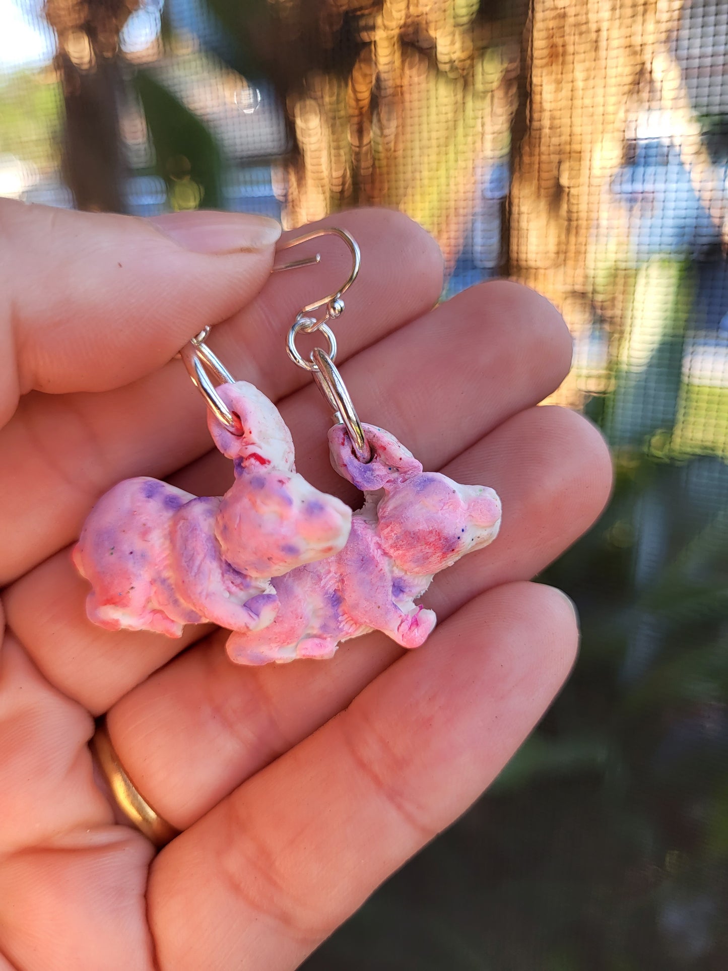 Pink and Purple Bunny Hook Earrings