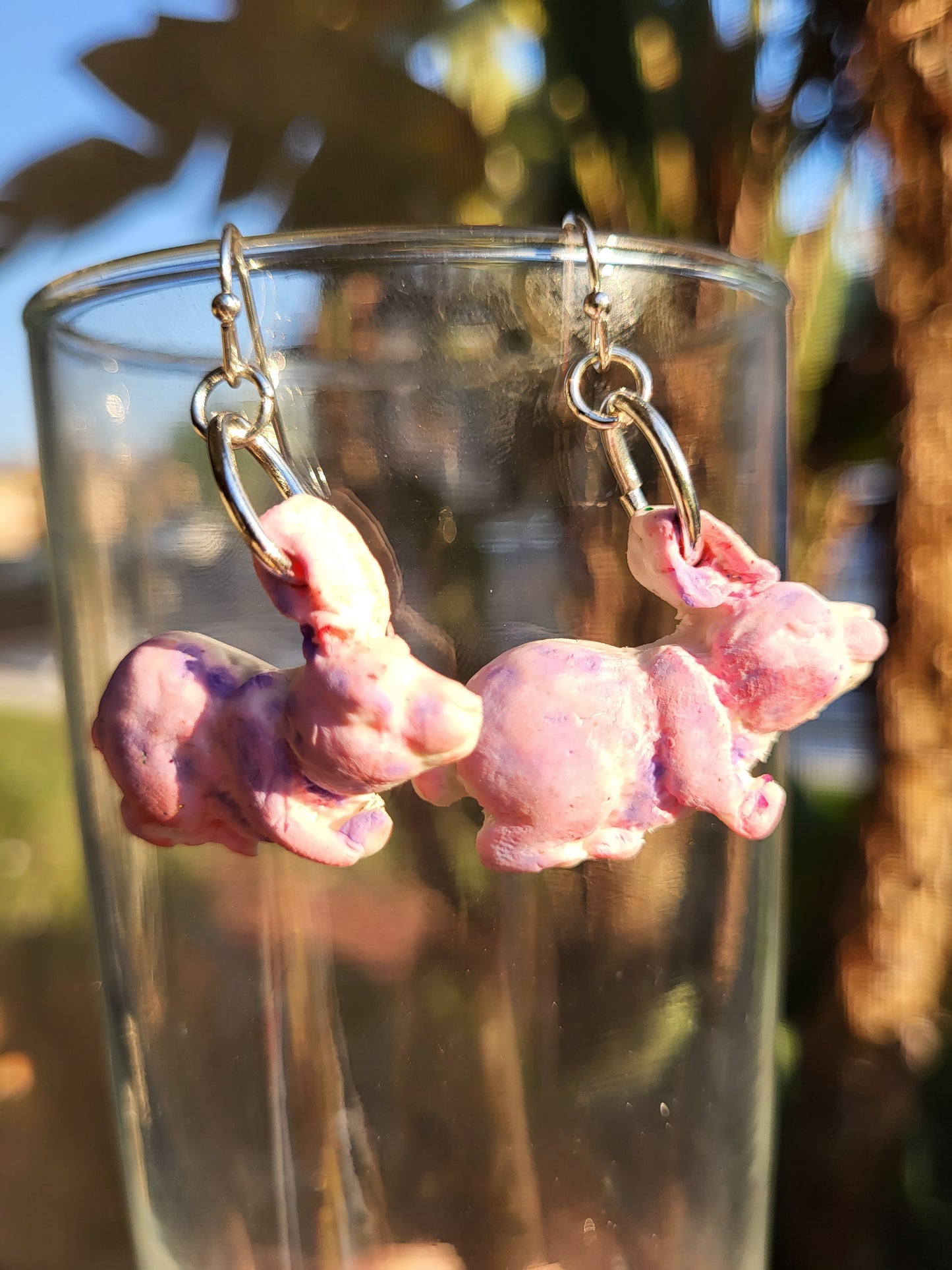 Pink and Purple Bunny Hook Earrings