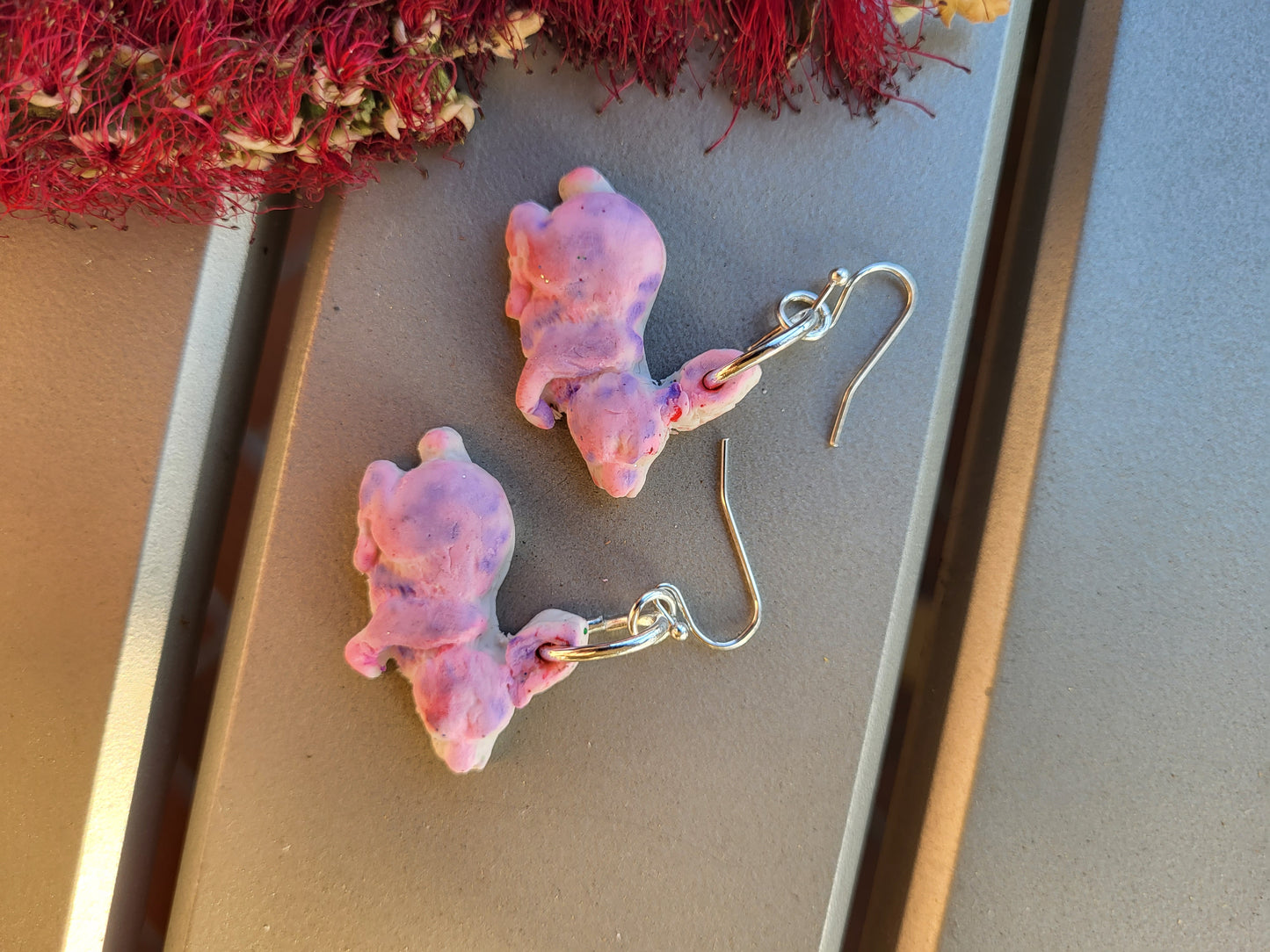 Pink and Purple Bunny Hook Earrings