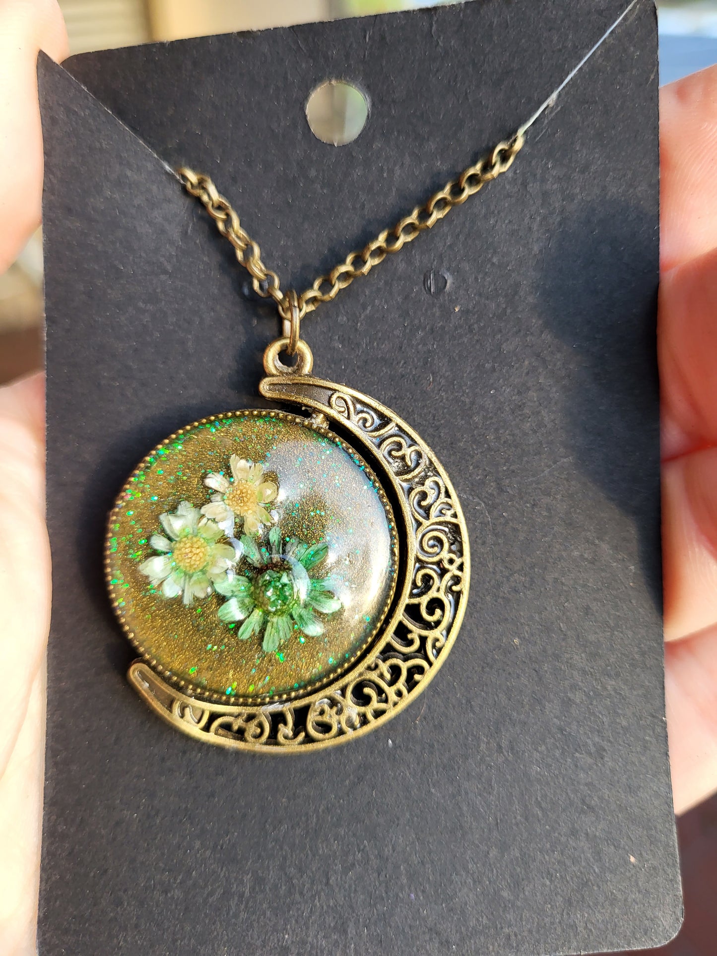 Ornate Moon Shaped Bronze Double Sided Pendant