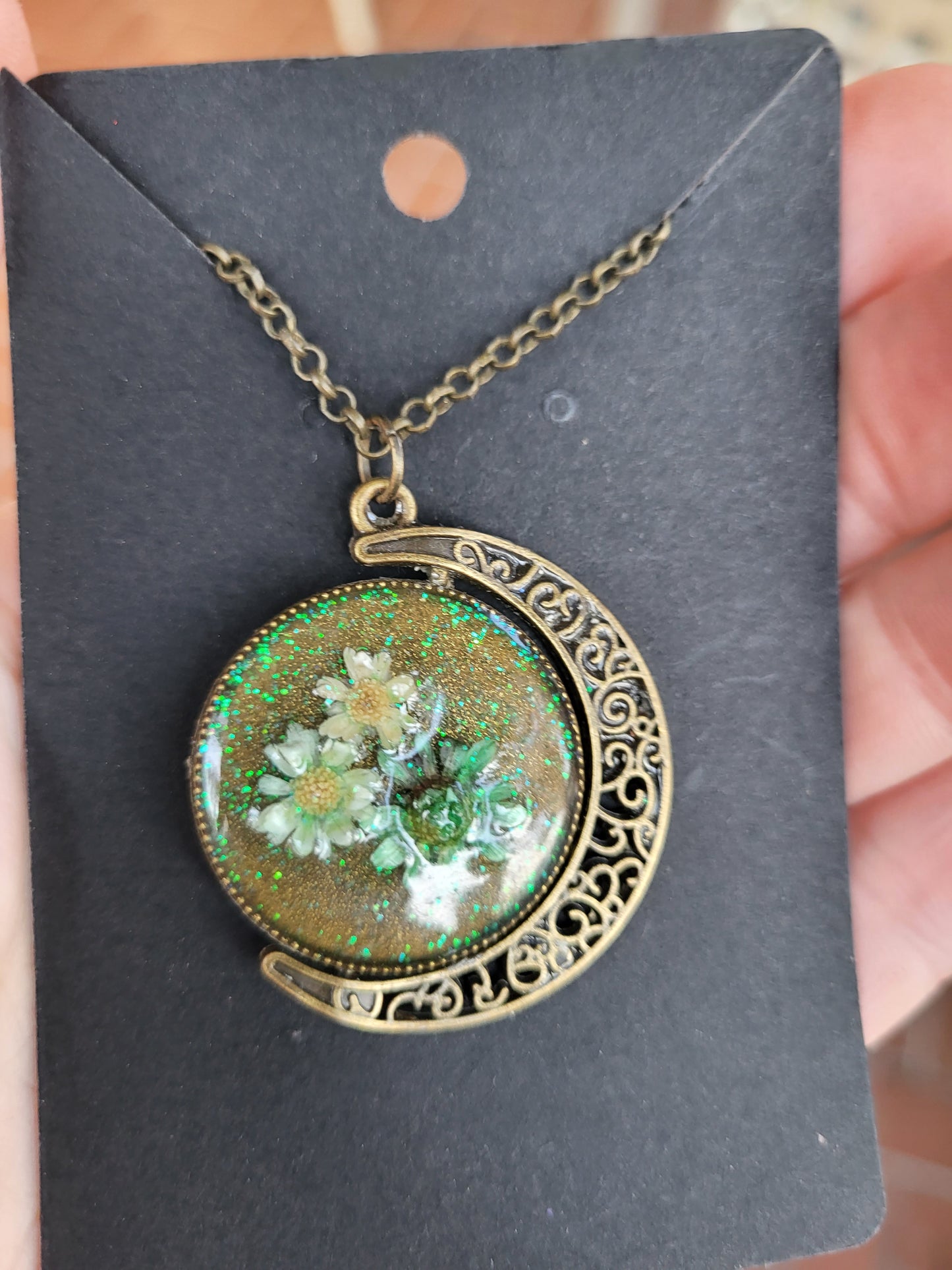 Ornate Moon Shaped Bronze Double Sided Pendant