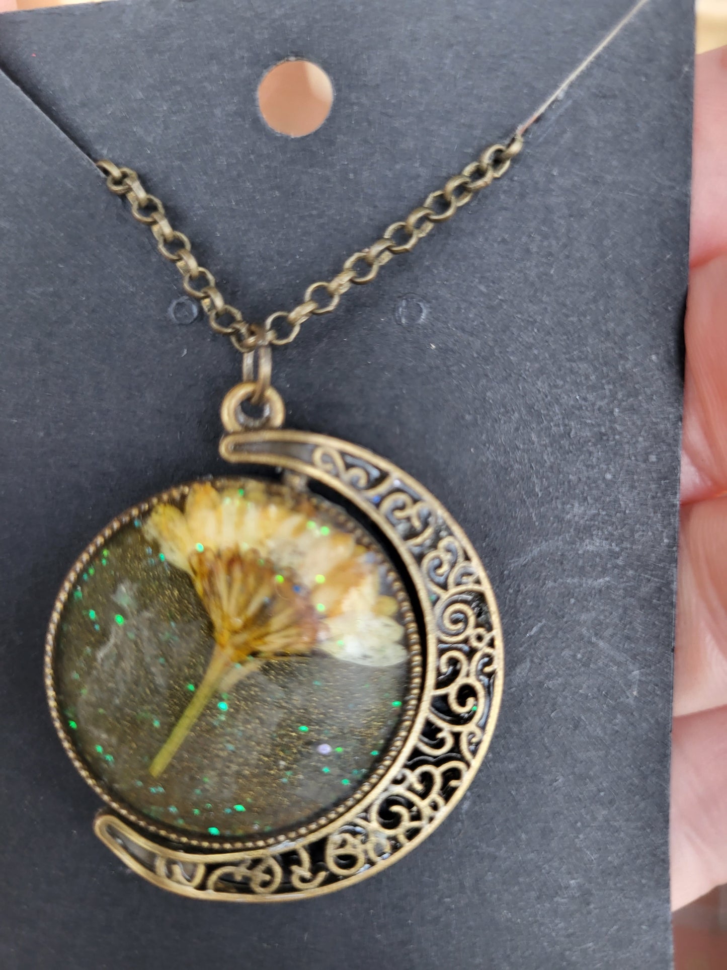 Ornate Moon Shaped Bronze Double Sided Pendant