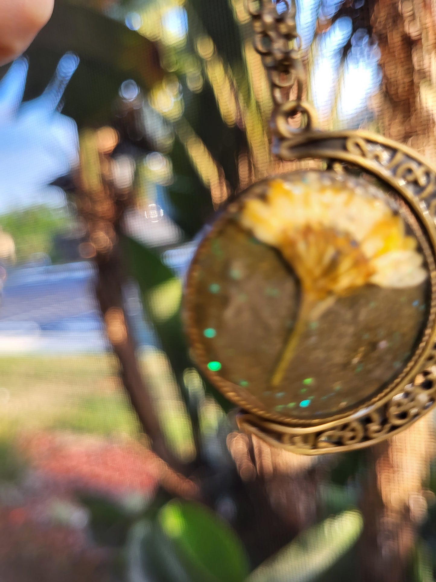 Ornate Moon Shaped Bronze Double Sided Pendant