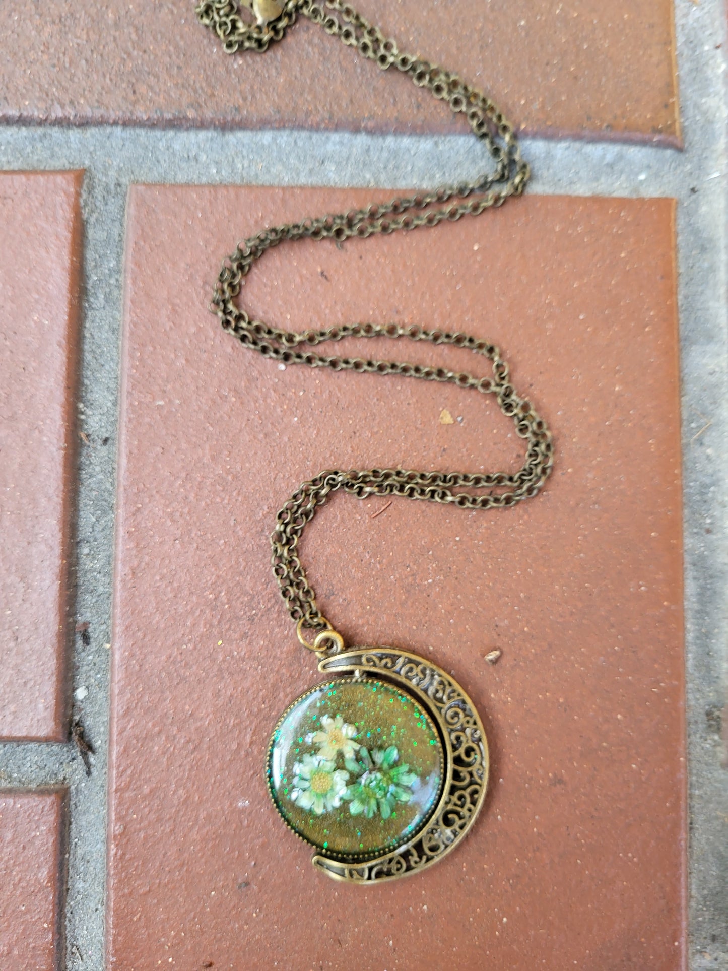 Ornate Moon Shaped Bronze Double Sided Pendant