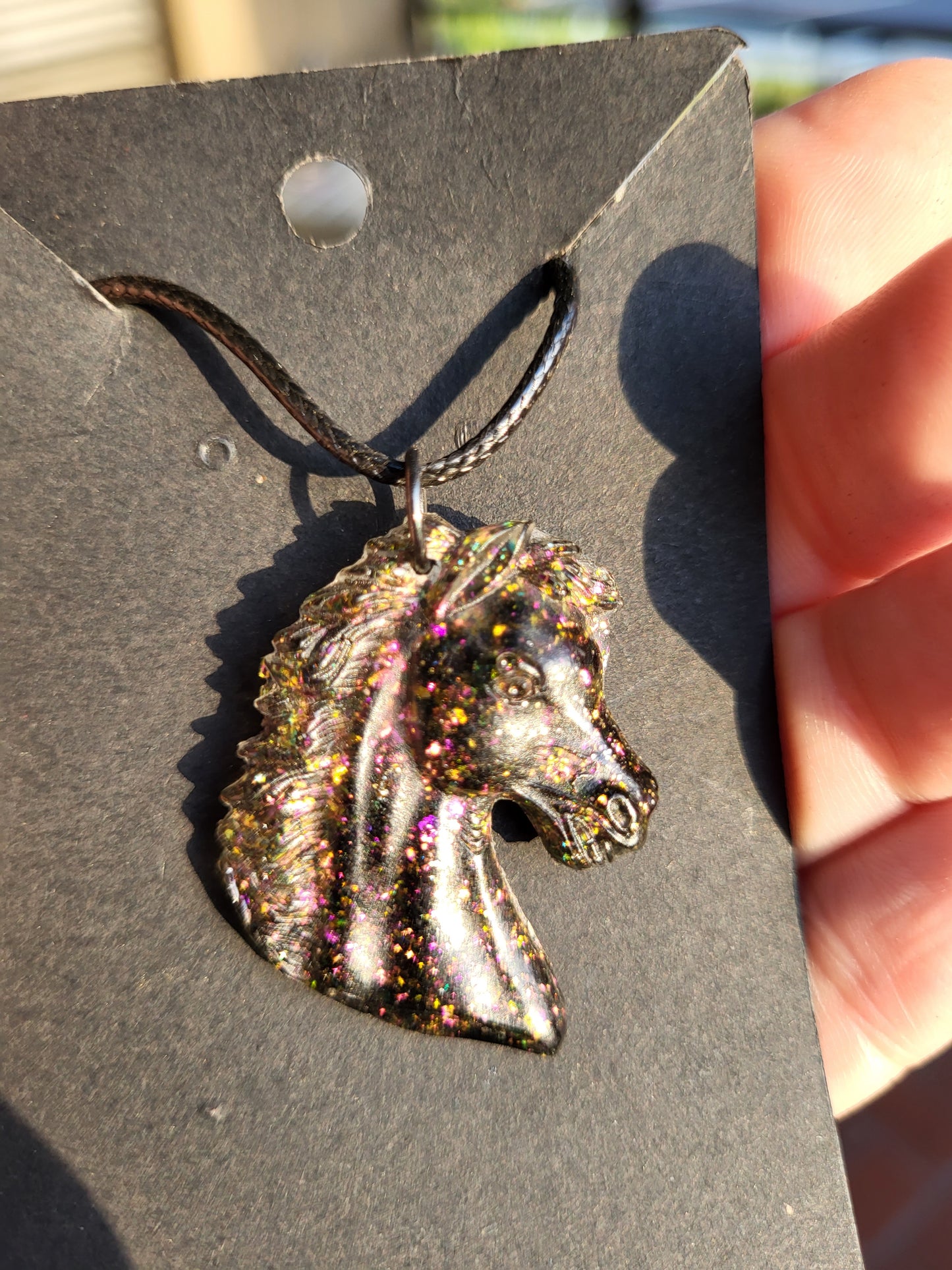 Sparkling Black Horse Head Pendant