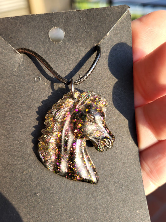 Sparkling Black Horse Head Pendant