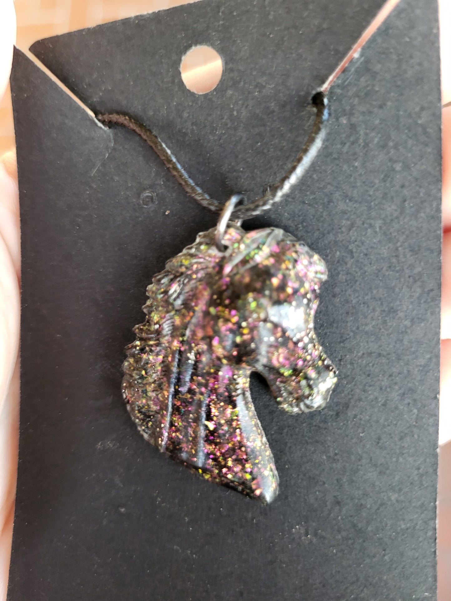 Sparkling Black Horse Head Pendant