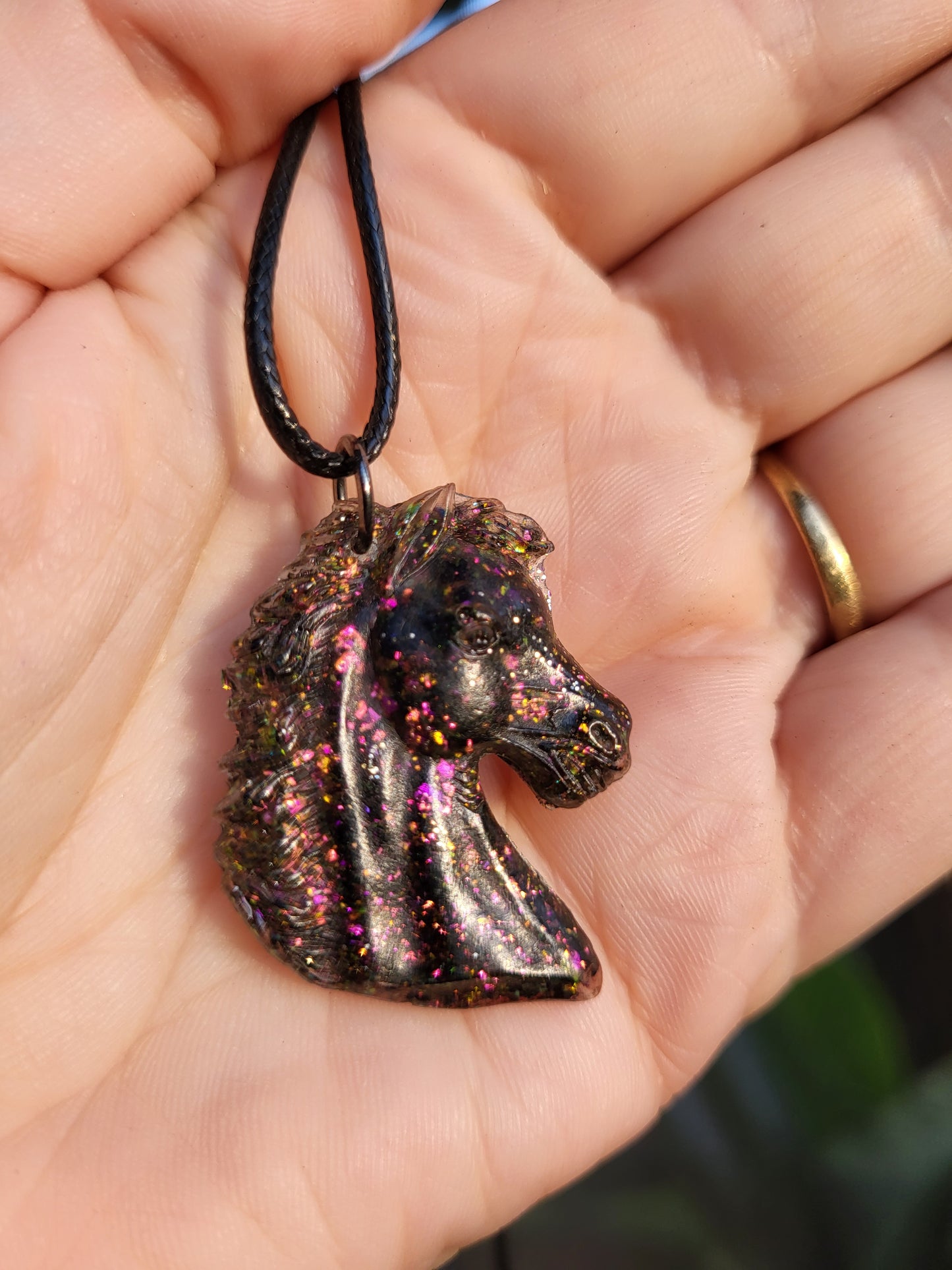 Sparkling Black Horse Head Pendant