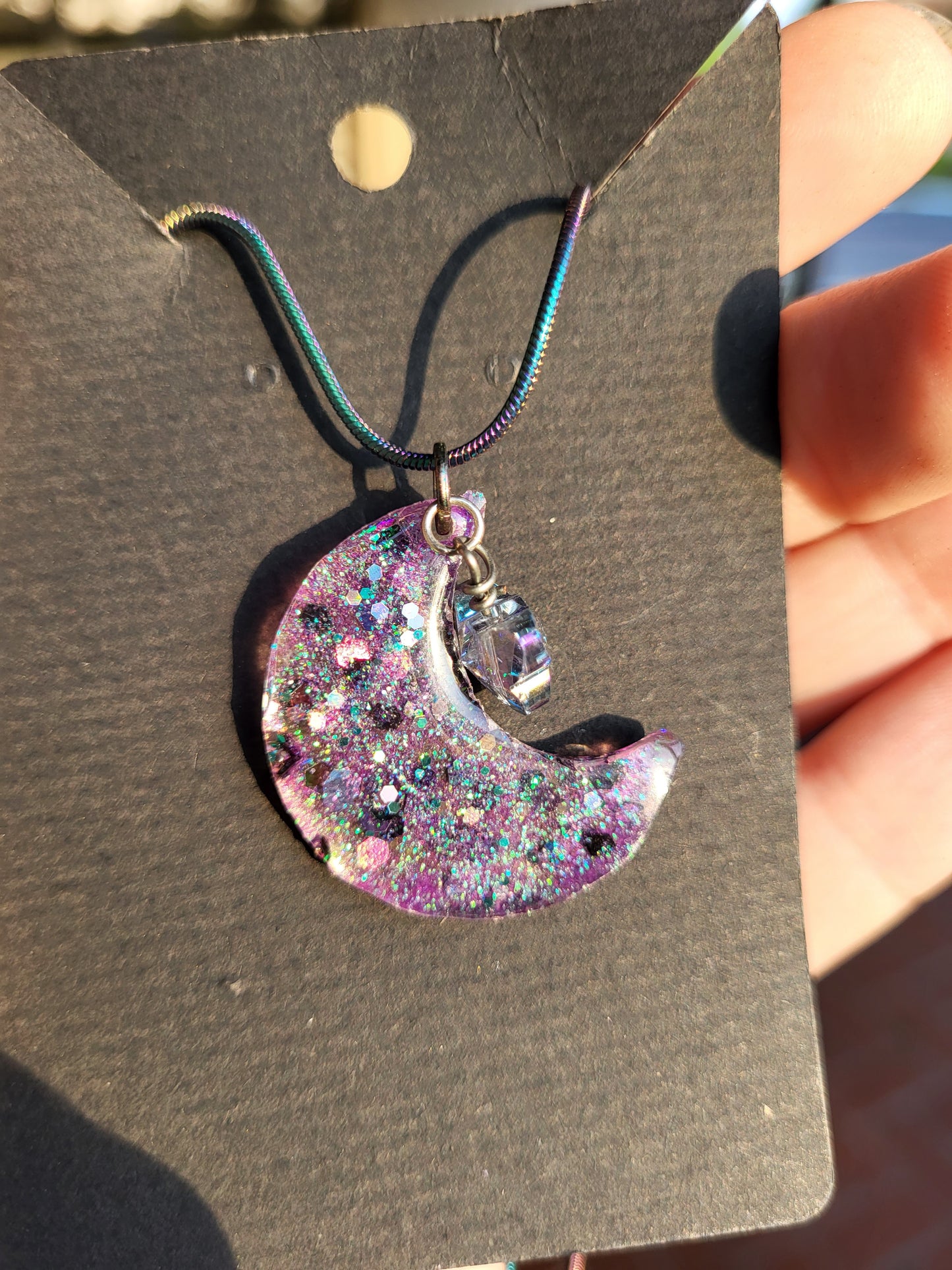 Sparkling Moon Pendant With Butterfly Charm