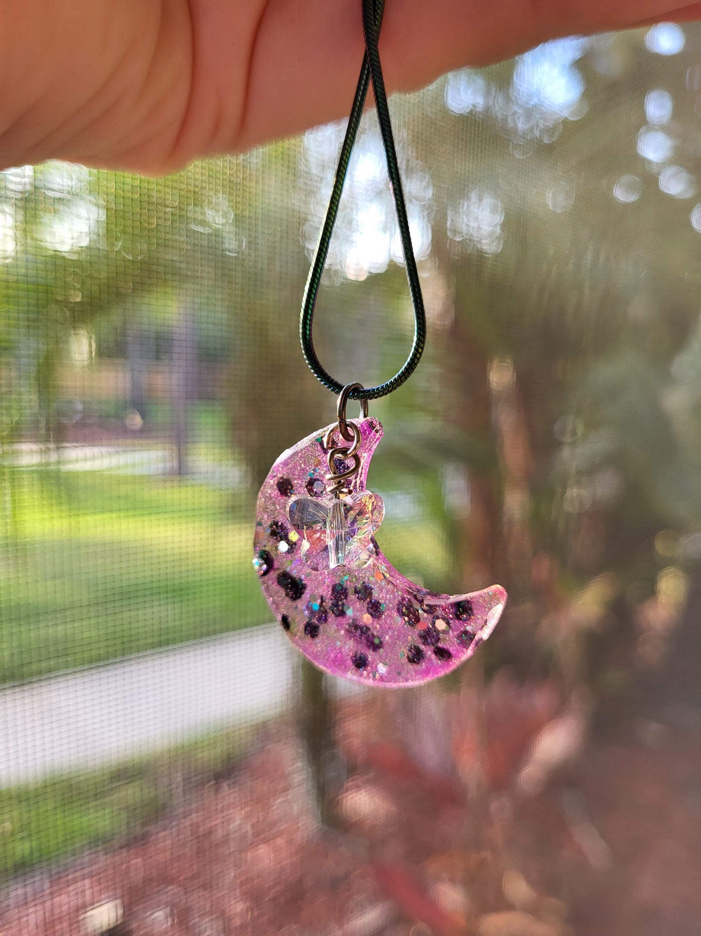 Sparkling Moon Pendant With Butterfly Charm