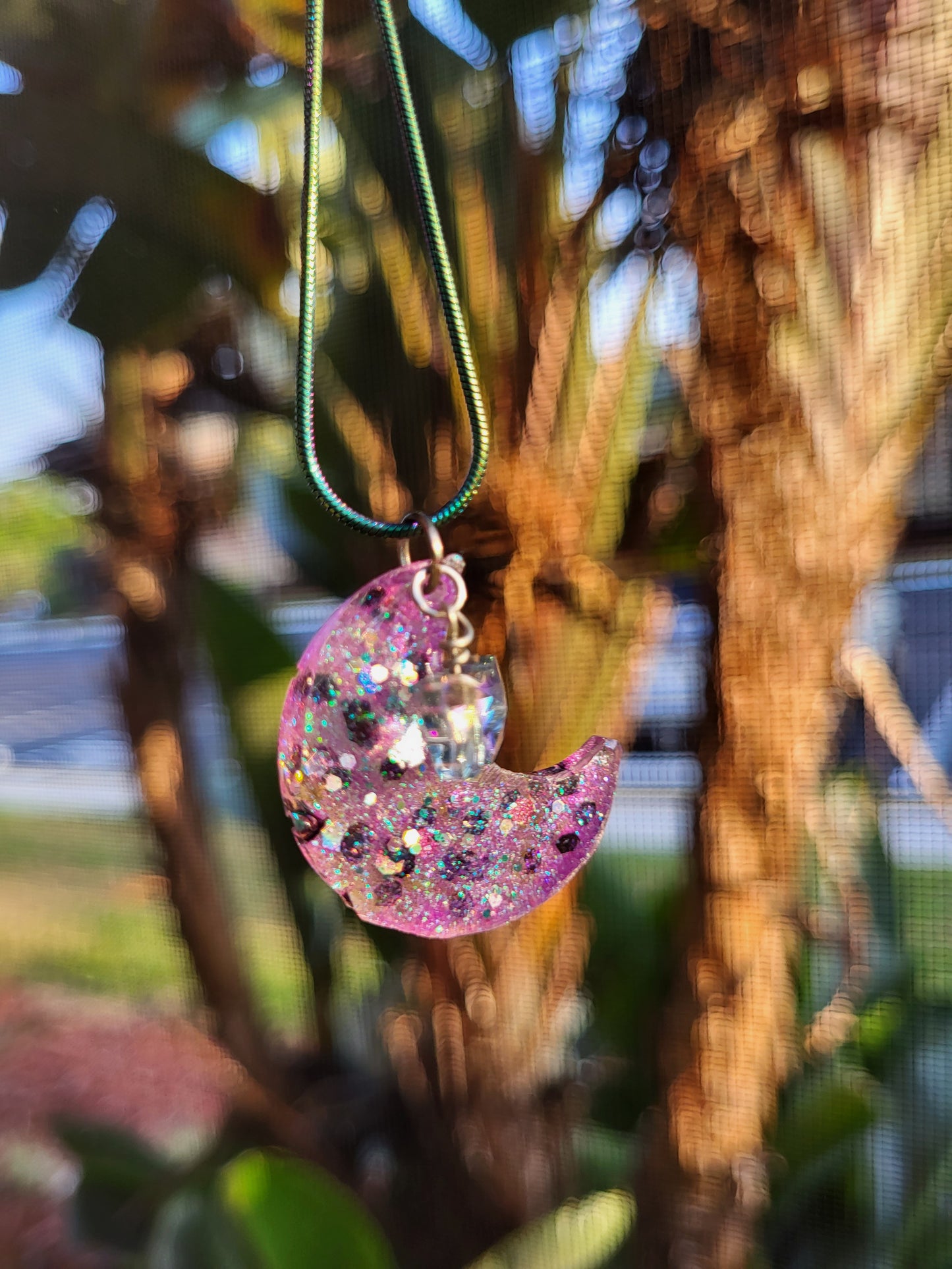 Sparkling Moon Pendant With Butterfly Charm