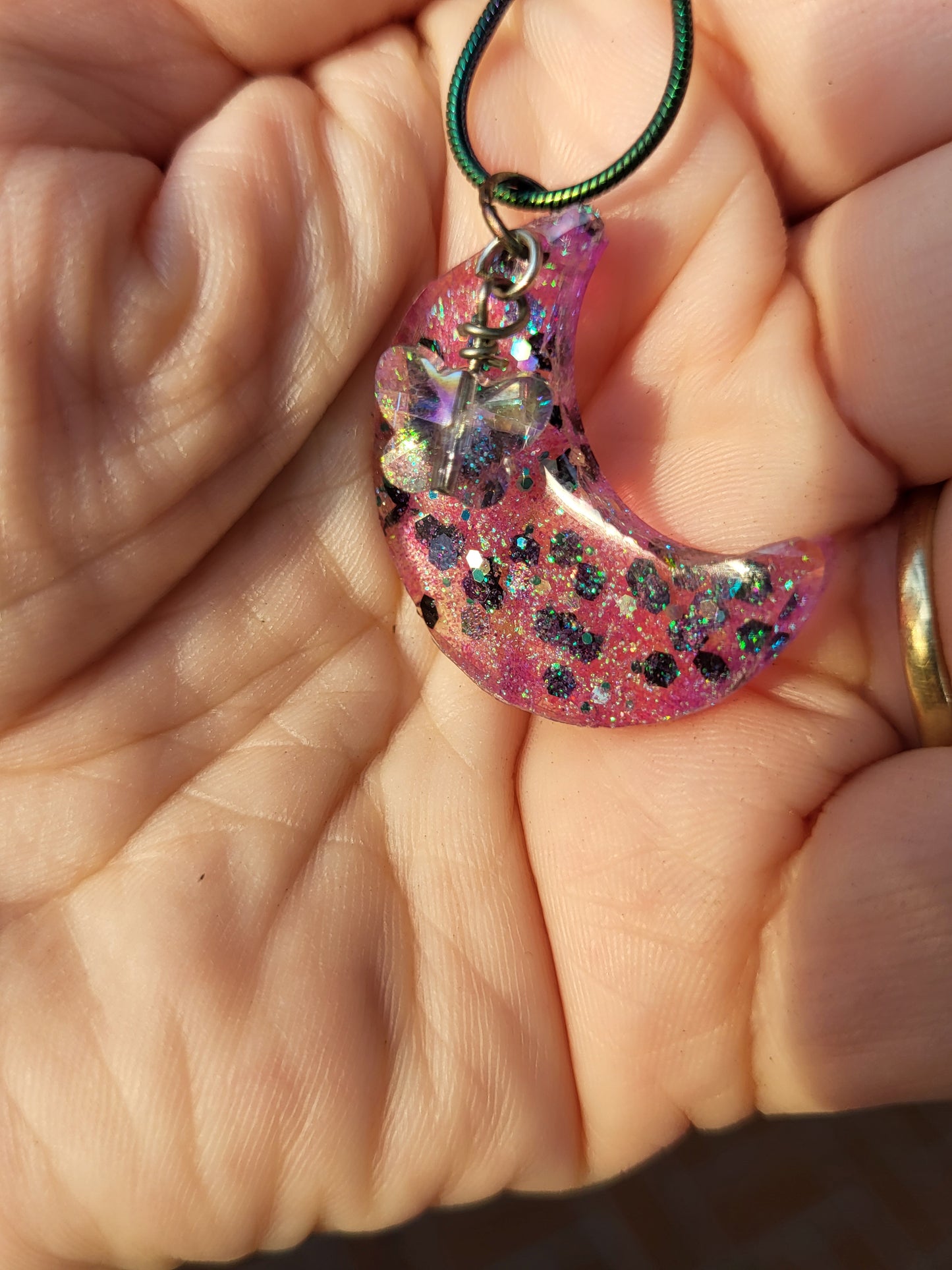 Sparkling Moon Pendant With Butterfly Charm