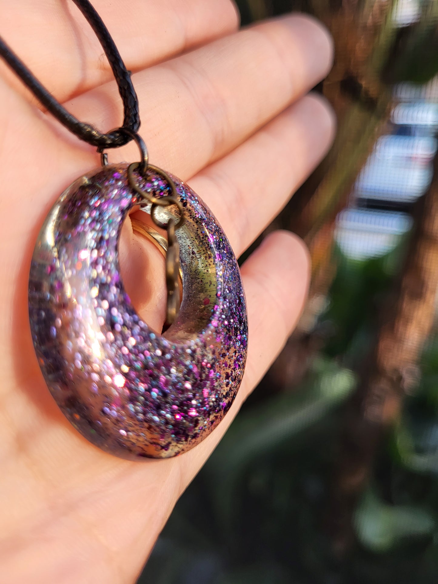 Purple Circle Pendant with Butterfly Charm