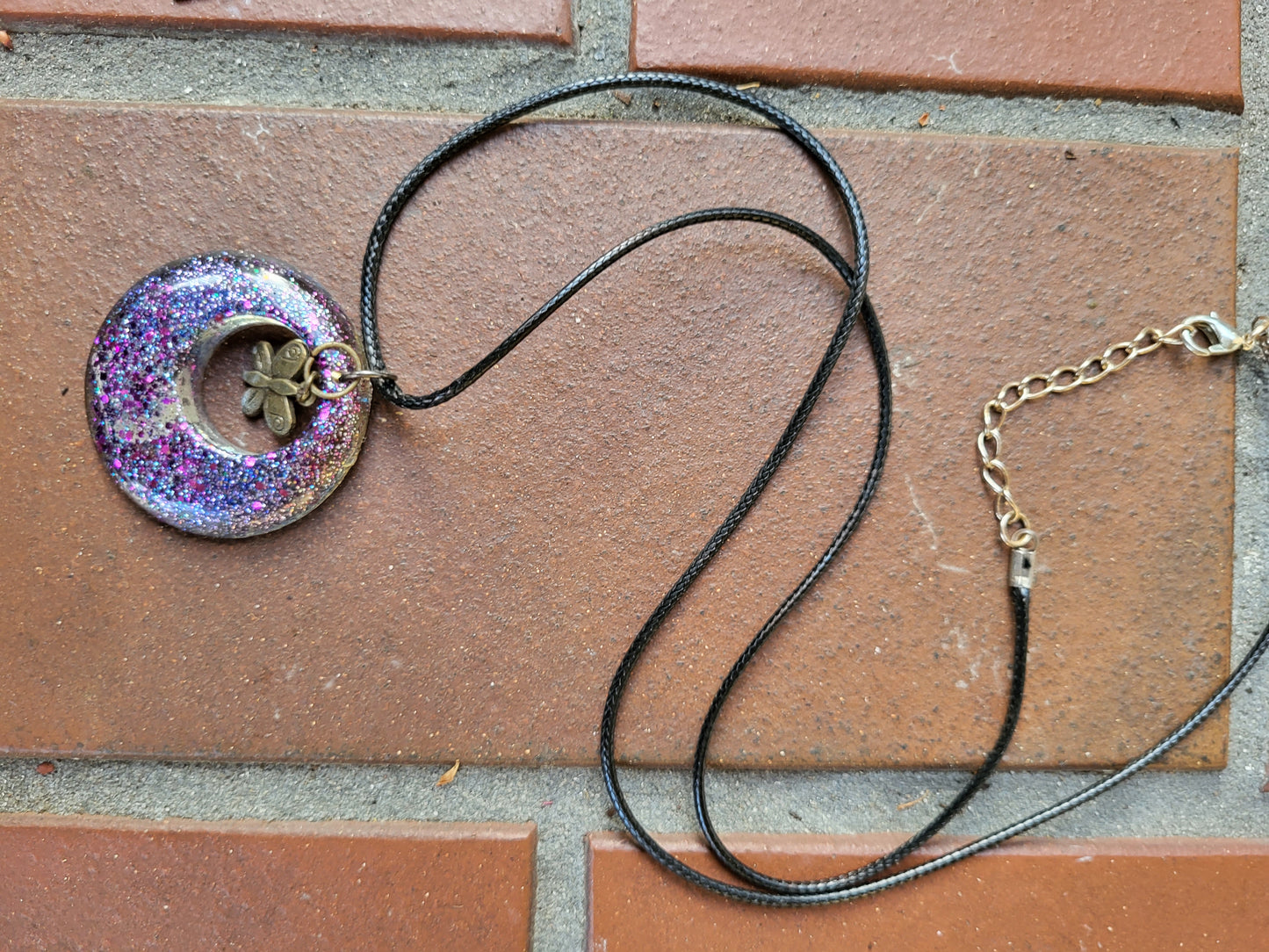 Purple Circle Pendant with Butterfly Charm