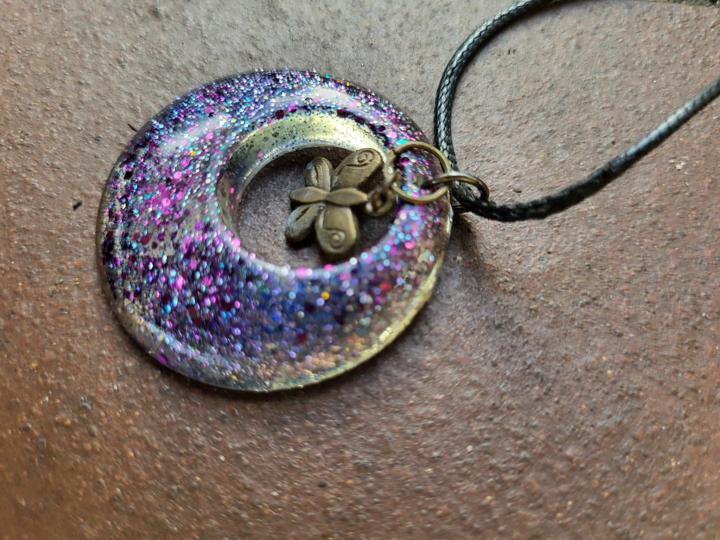 Purple Circle Pendant with Butterfly Charm