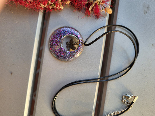 Purple Circle Pendant with Butterfly Charm