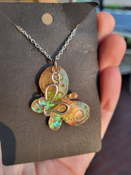 Orange Butterfly Pendant With Butterfly Charm