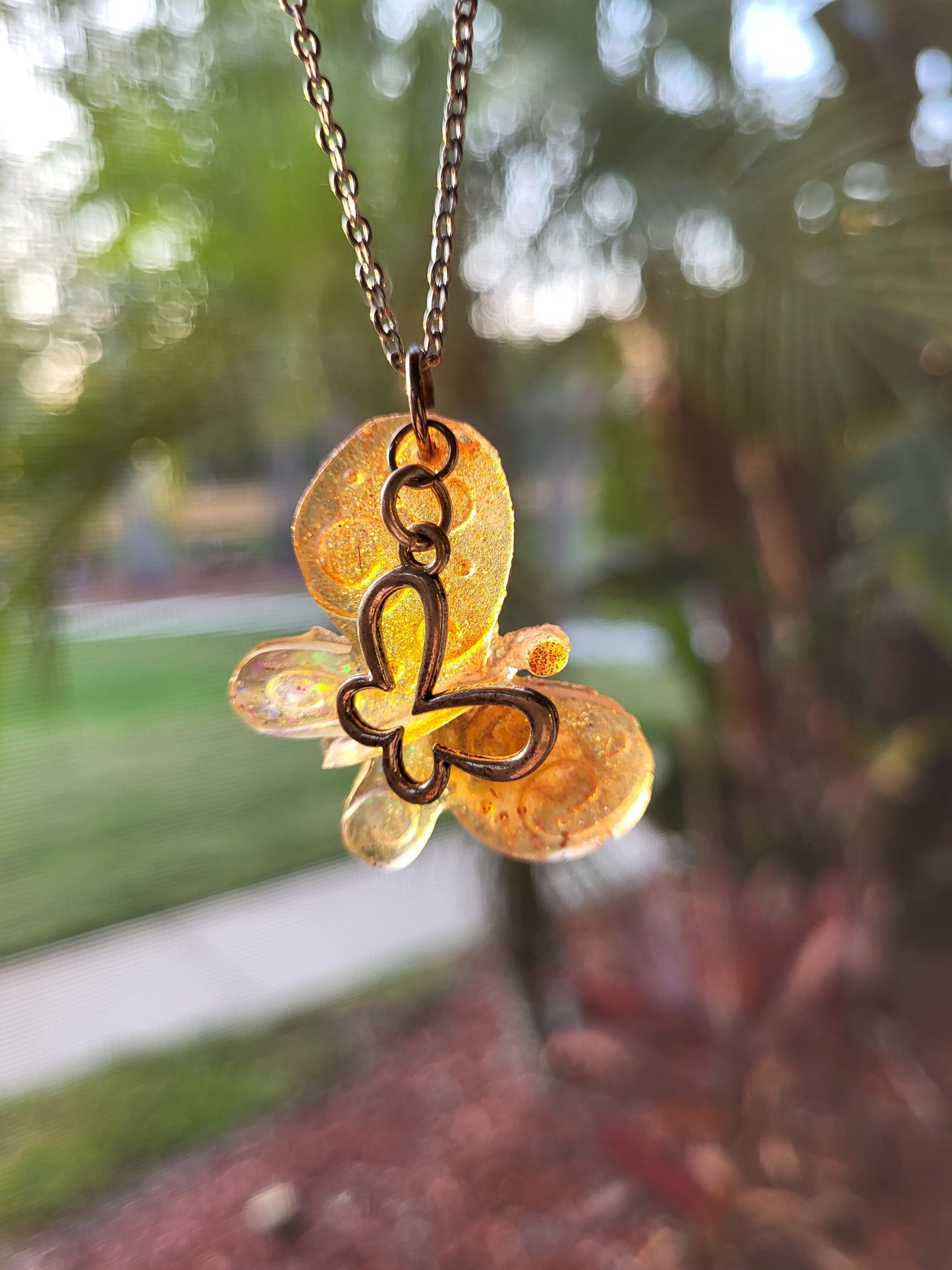 Orange Butterfly Pendant With Butterfly Charm