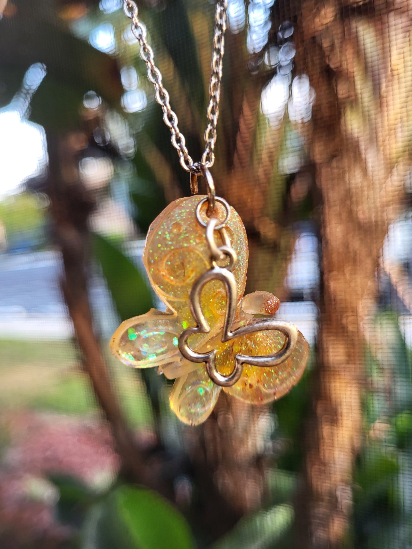 Orange Butterfly Pendant With Butterfly Charm