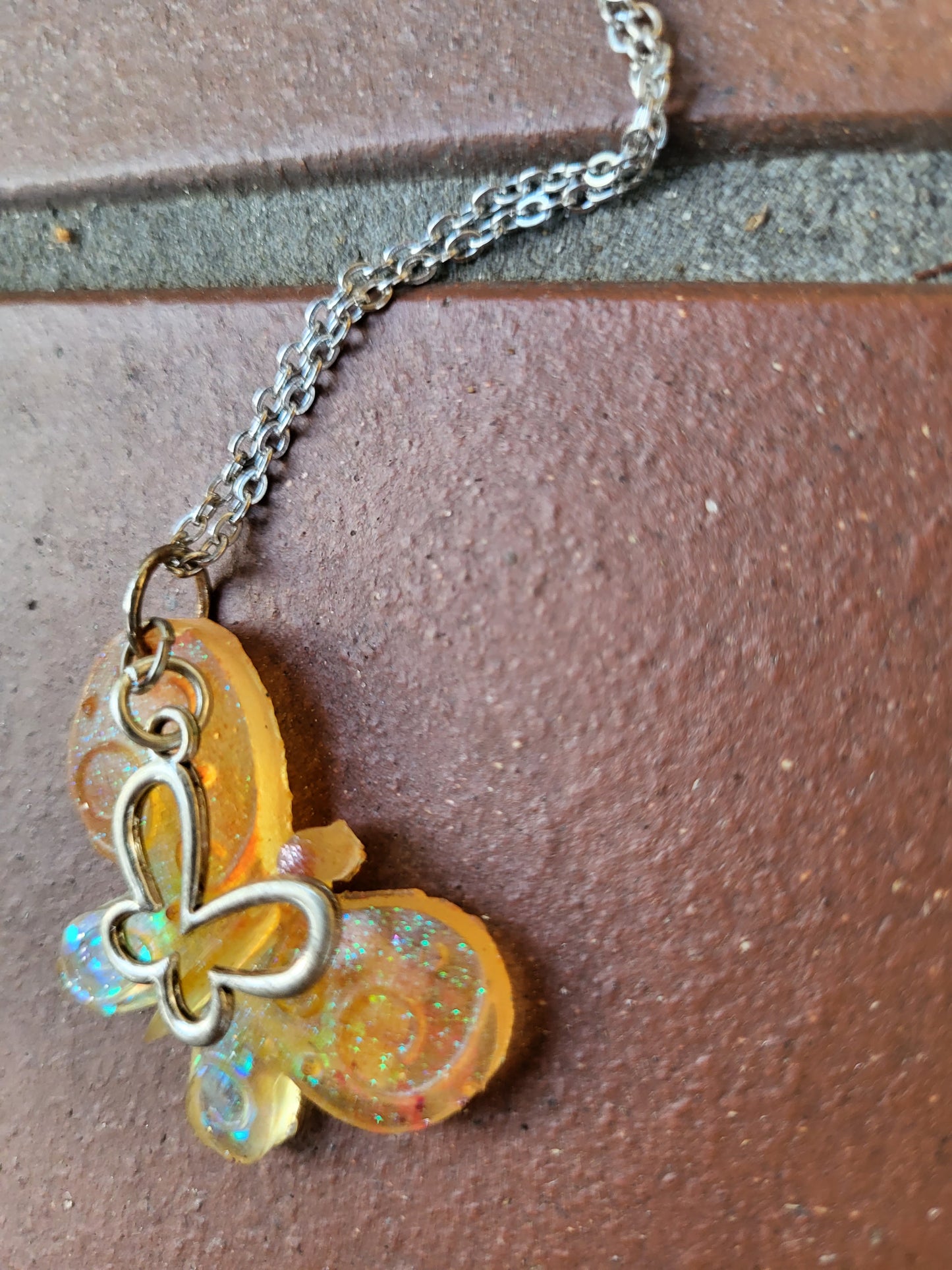 Orange Butterfly Pendant With Butterfly Charm