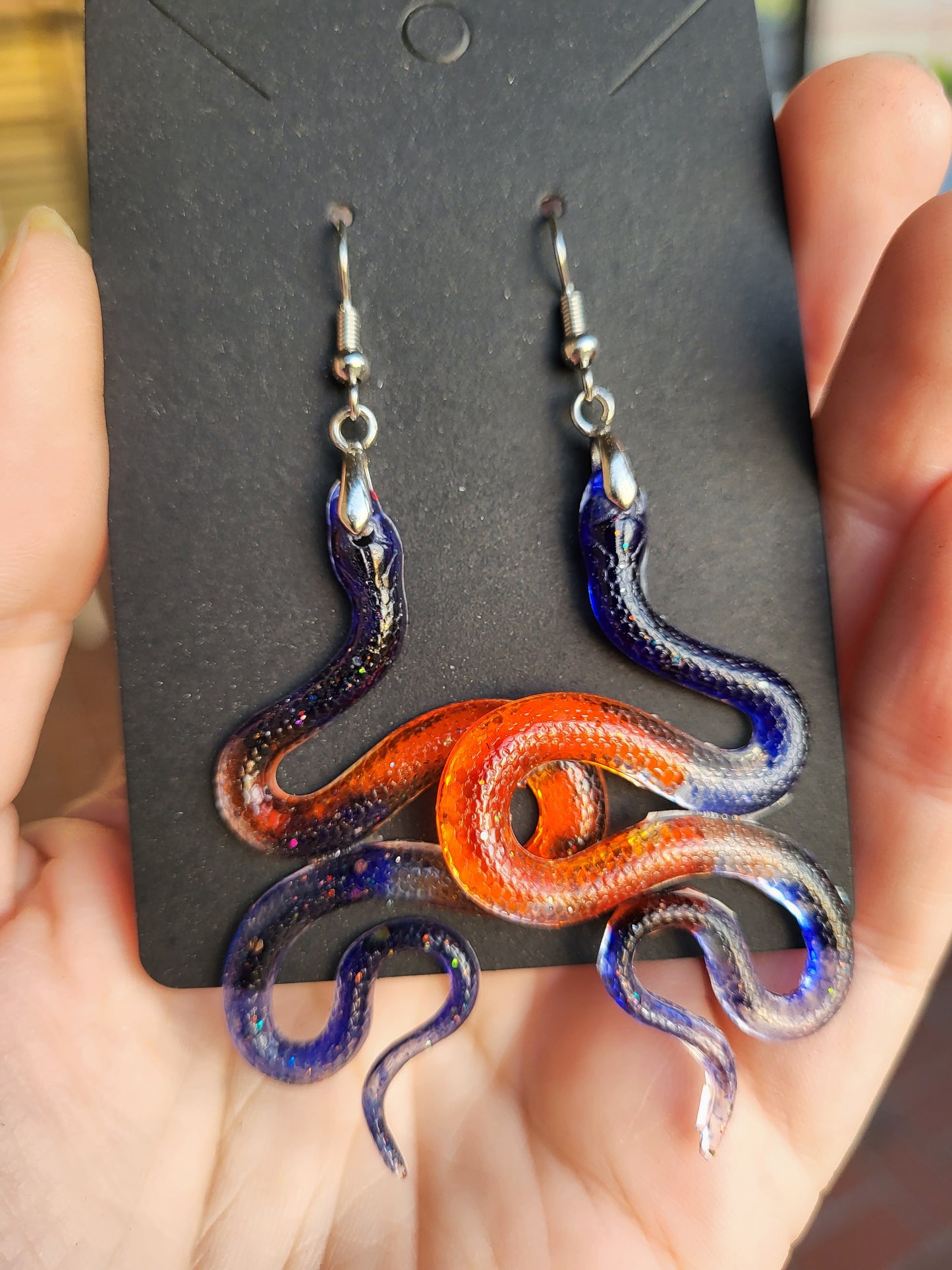 Orange and Blue Snake Hook Earrings