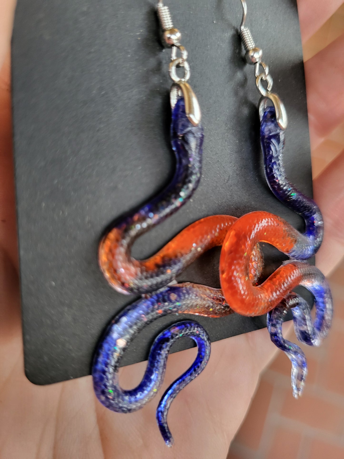 Orange and Blue Snake Hook Earrings