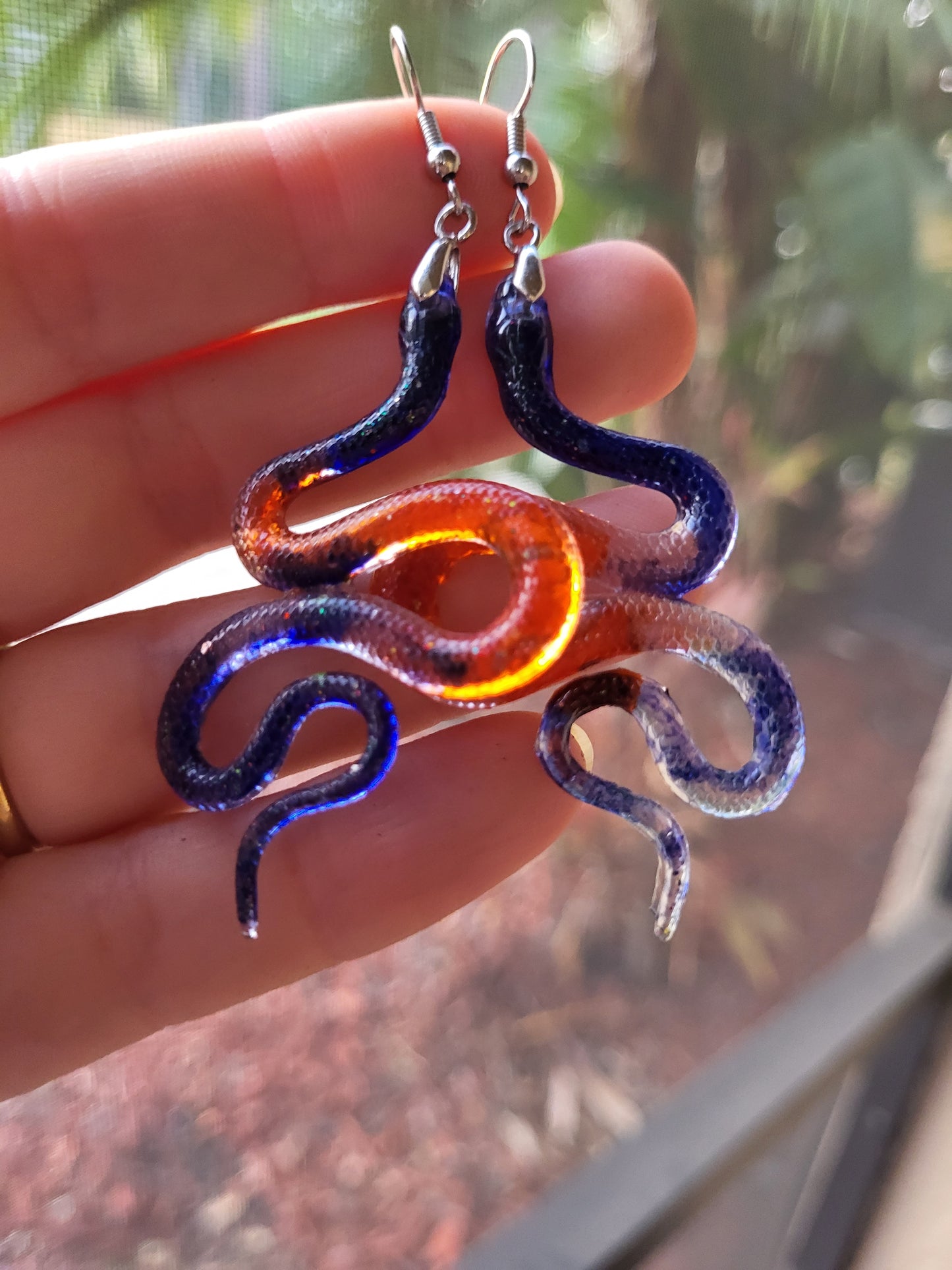 Orange and Blue Snake Hook Earrings