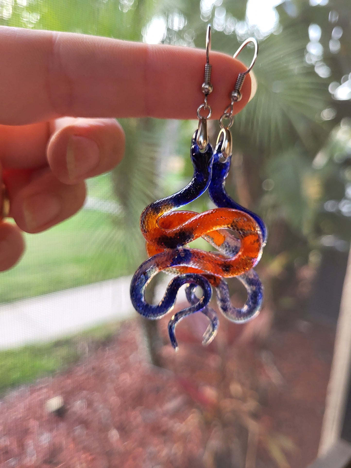 Orange and Blue Snake Hook Earrings