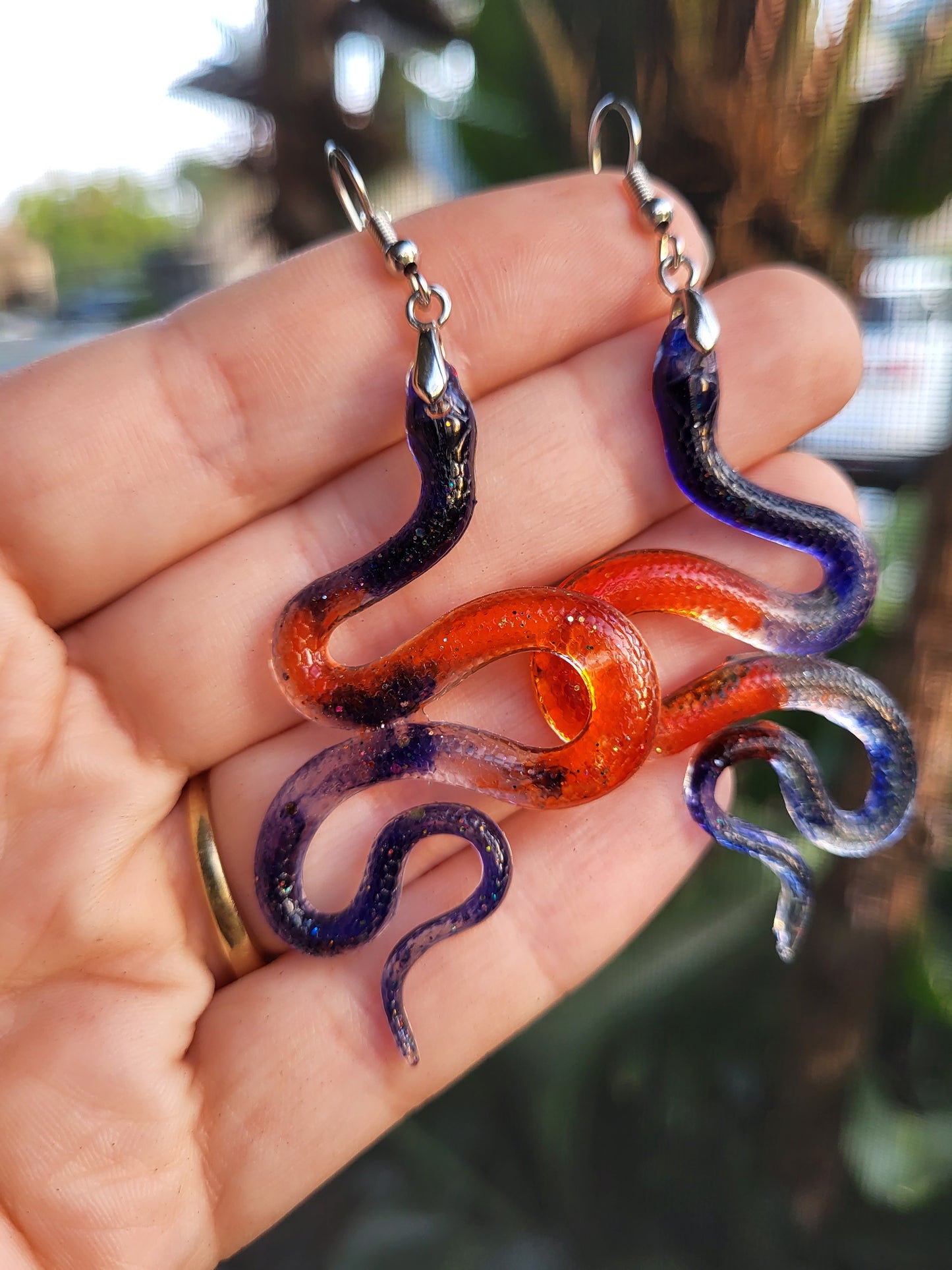 Orange and Blue Snake Hook Earrings