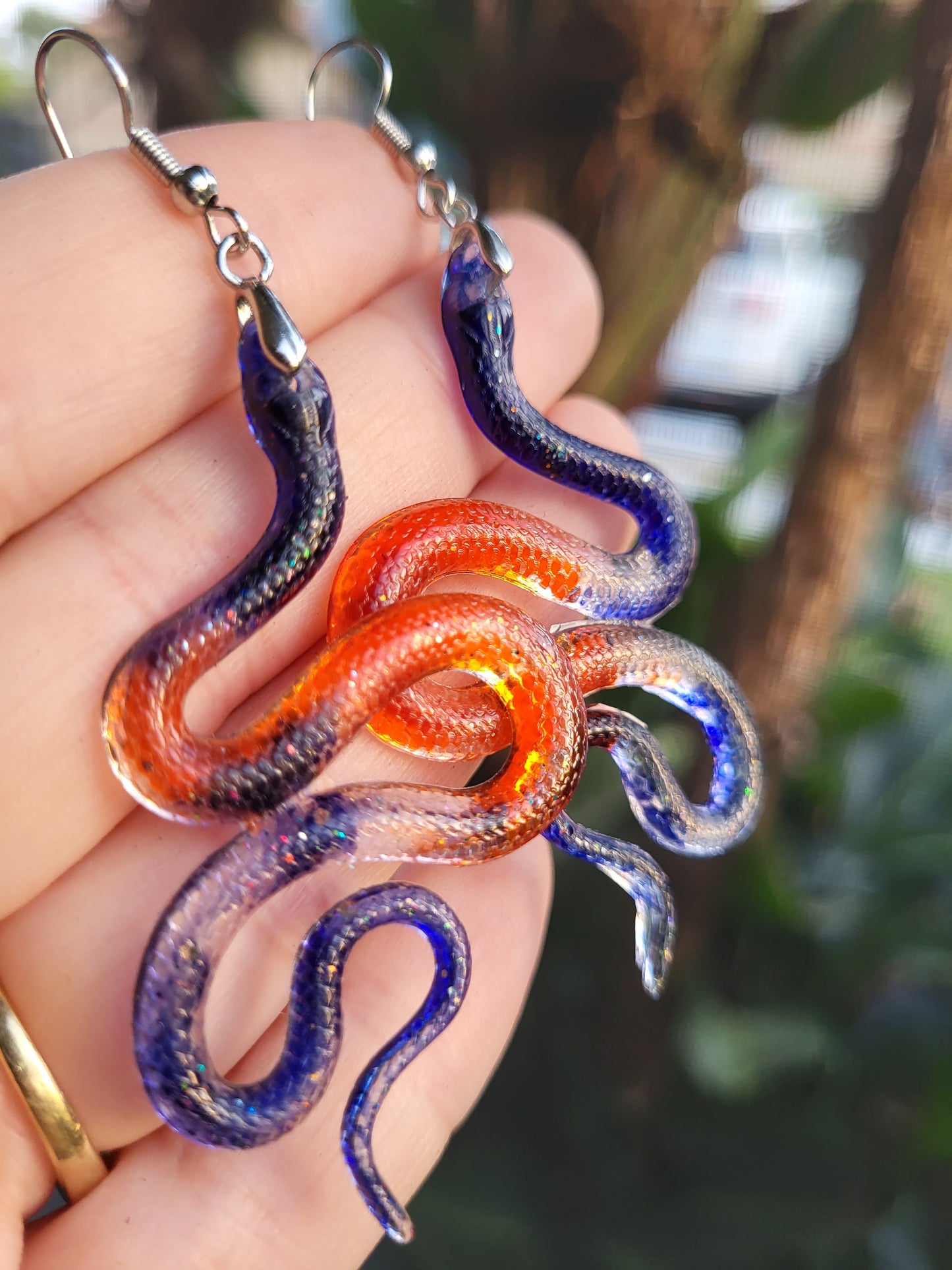 Orange and Blue Snake Hook Earrings