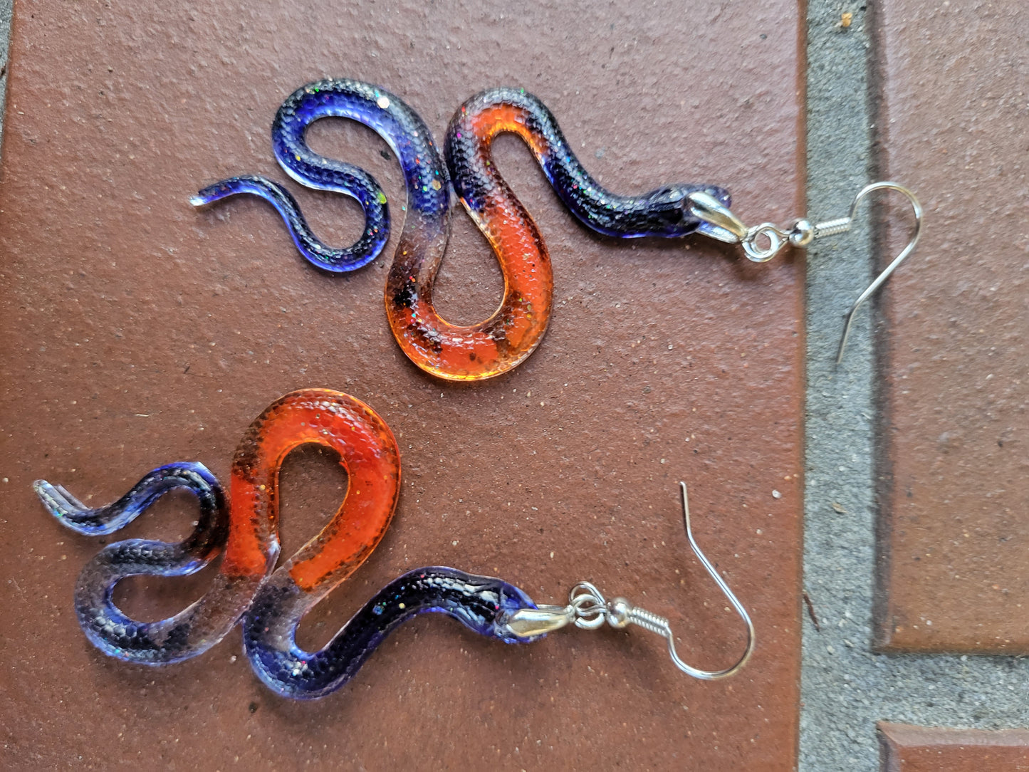 Orange and Blue Snake Hook Earrings