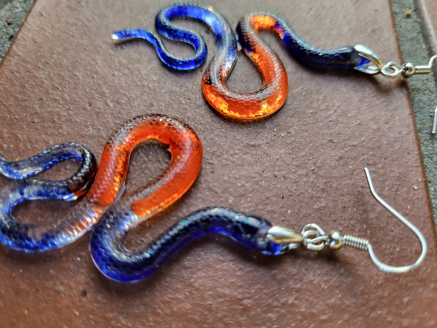 Orange and Blue Snake Hook Earrings