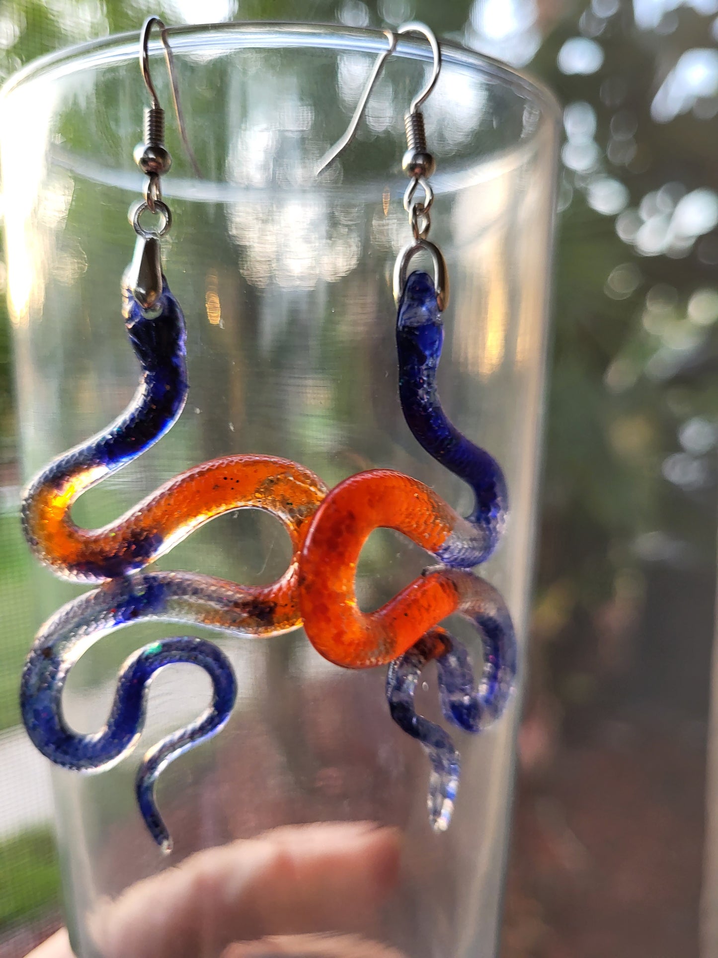 Orange and Blue Snake Hook Earrings