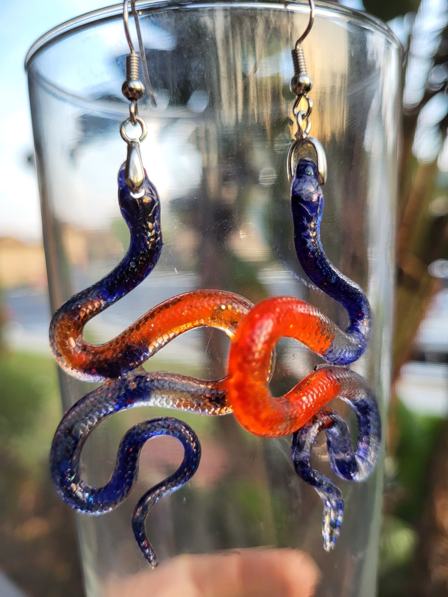 Orange and Blue Snake Hook Earrings