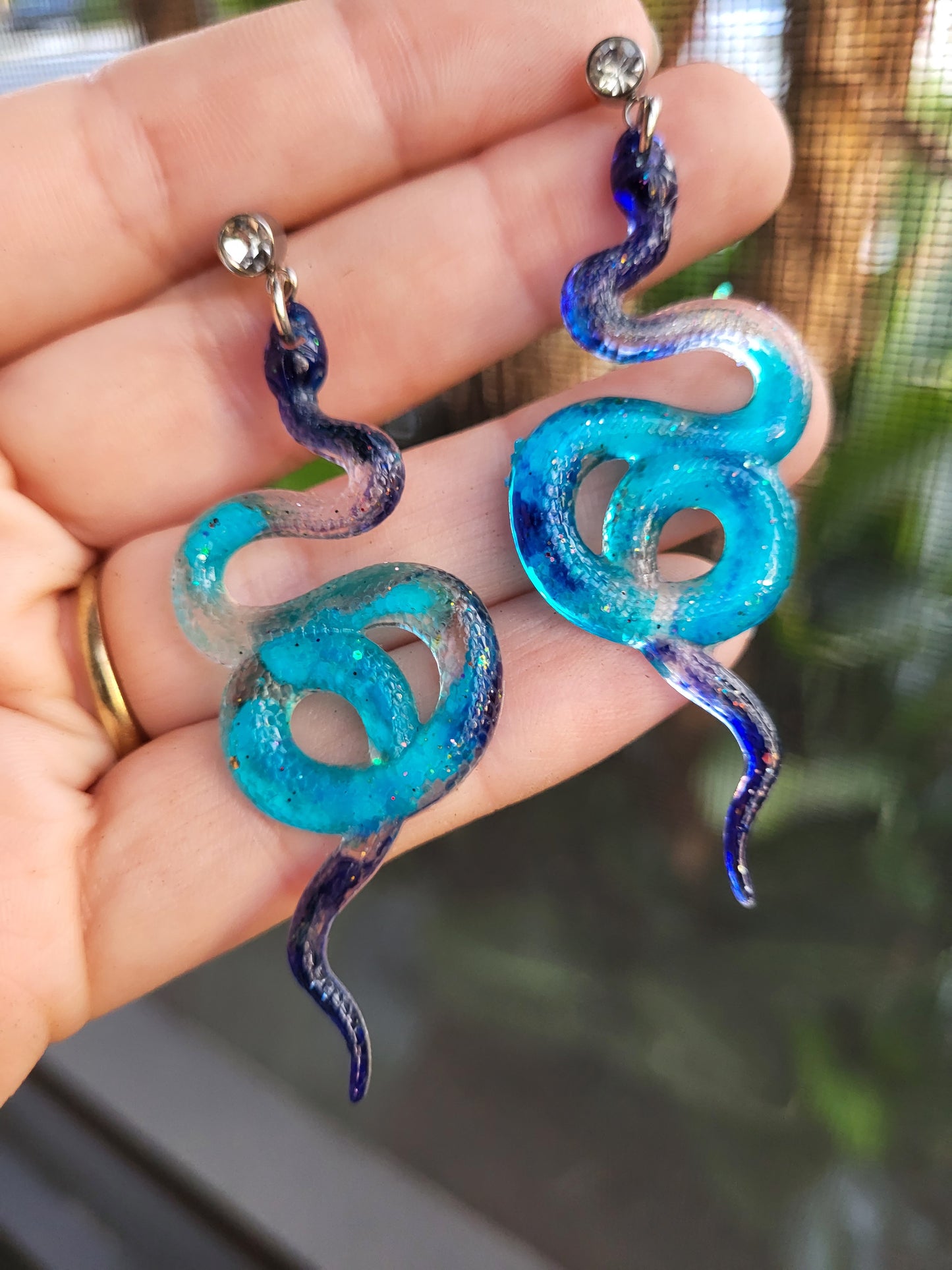 Blue and Turquoise Snake Post Earrings