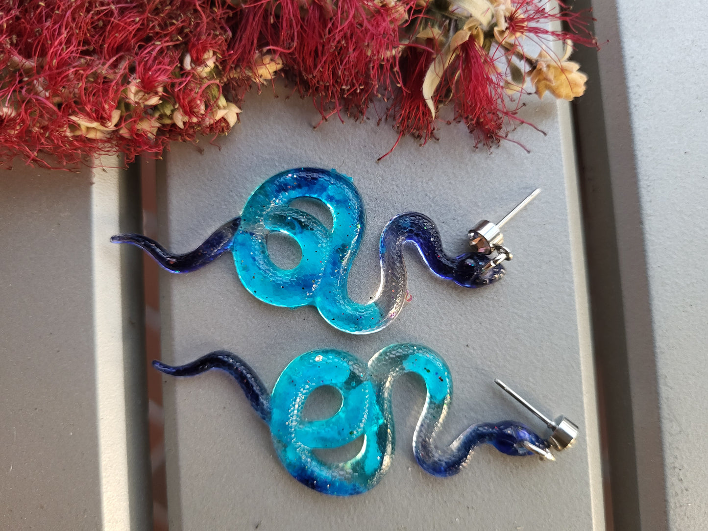 Blue and Turquoise Snake Post Earrings