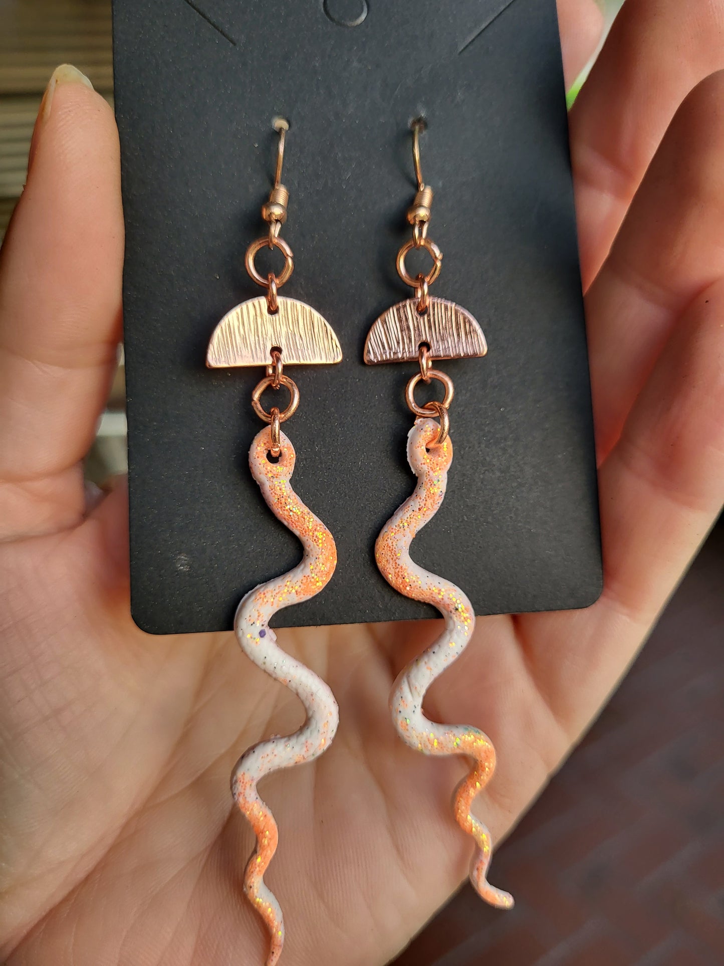 Orange and White Clay  Snake Hook Earrings