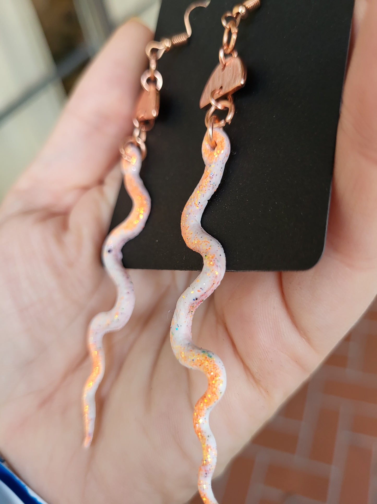 Orange and White Clay  Snake Hook Earrings