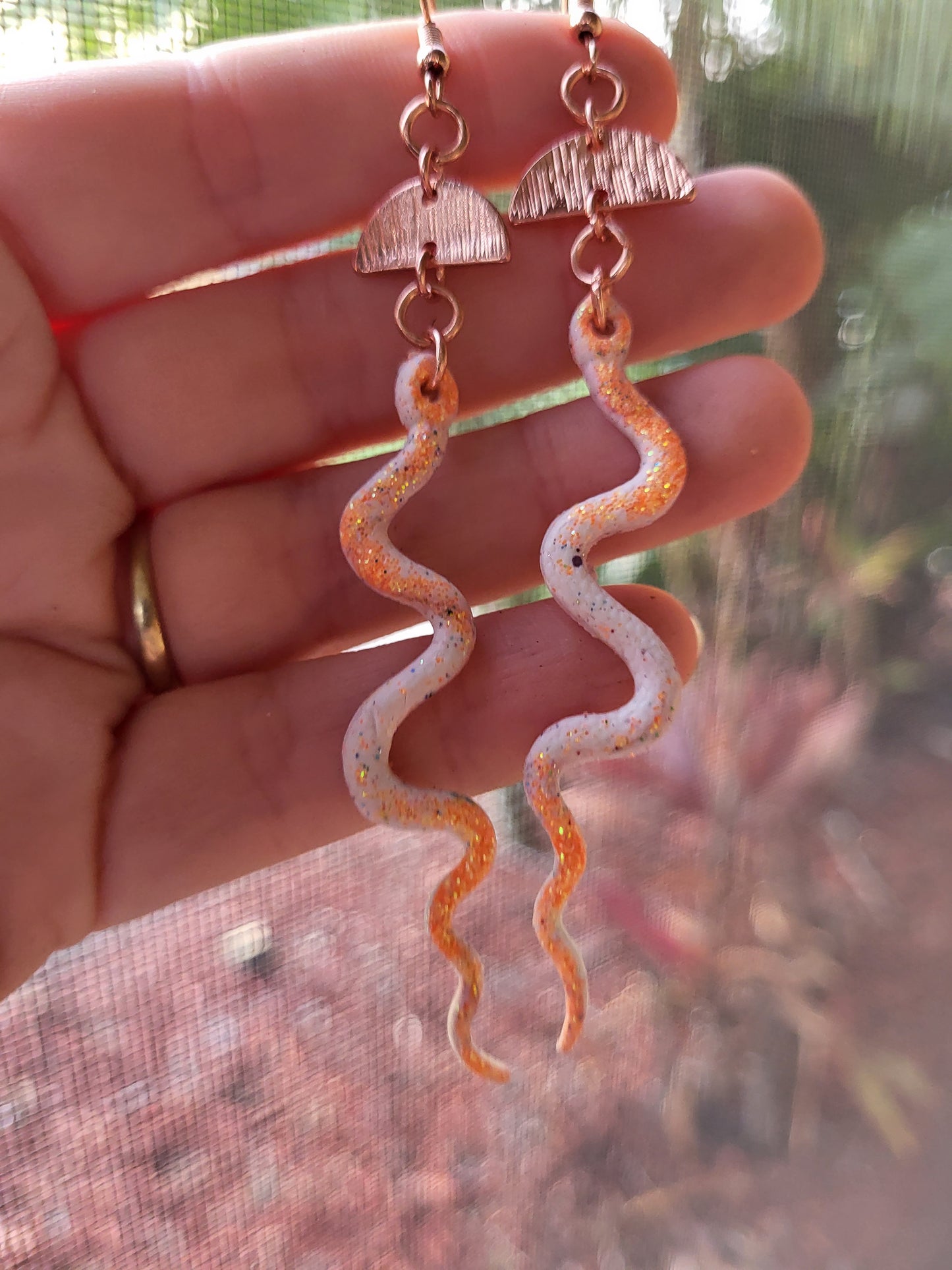 Orange and White Clay  Snake Hook Earrings